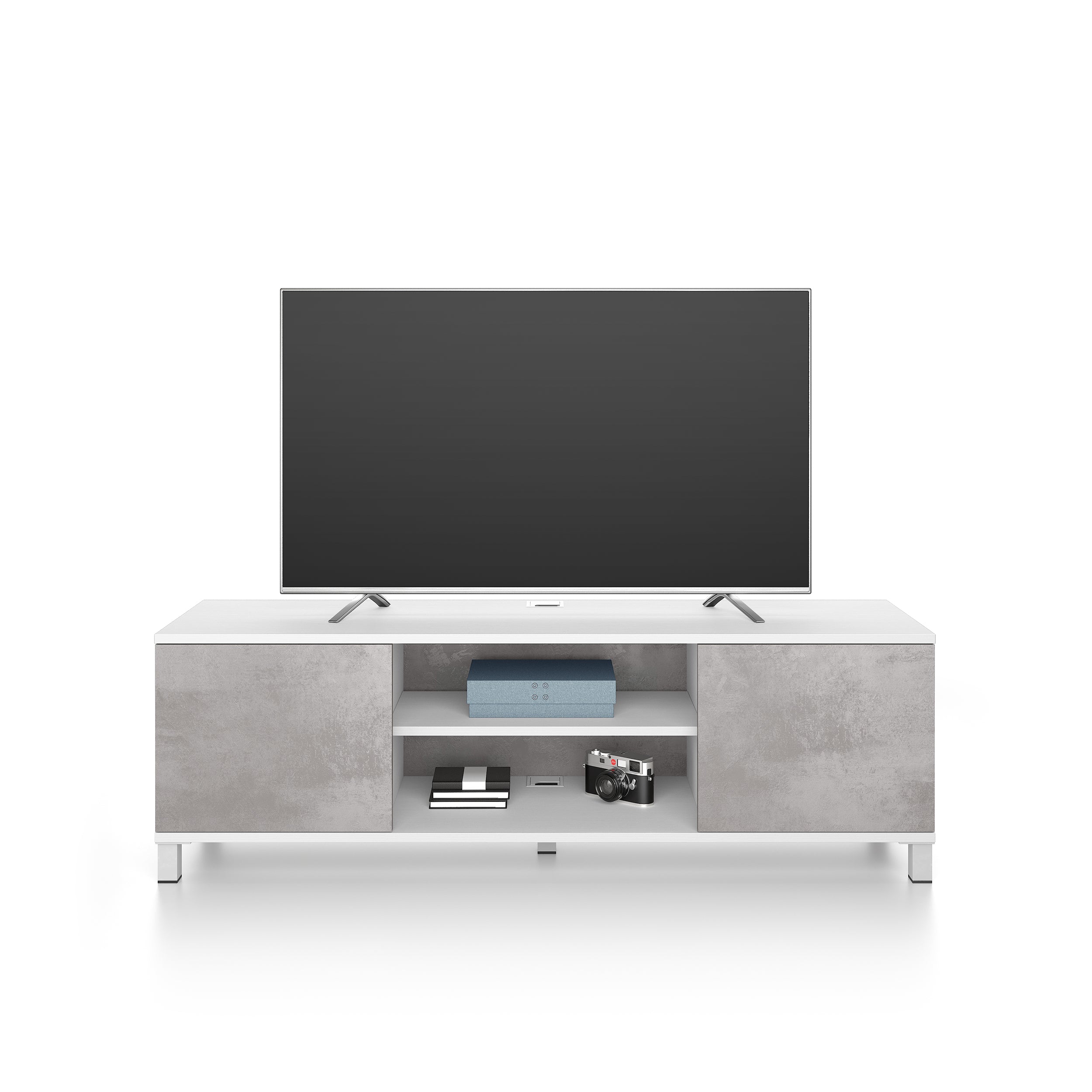 Rachele TV Stand, Ashwood White and Concrete Grey