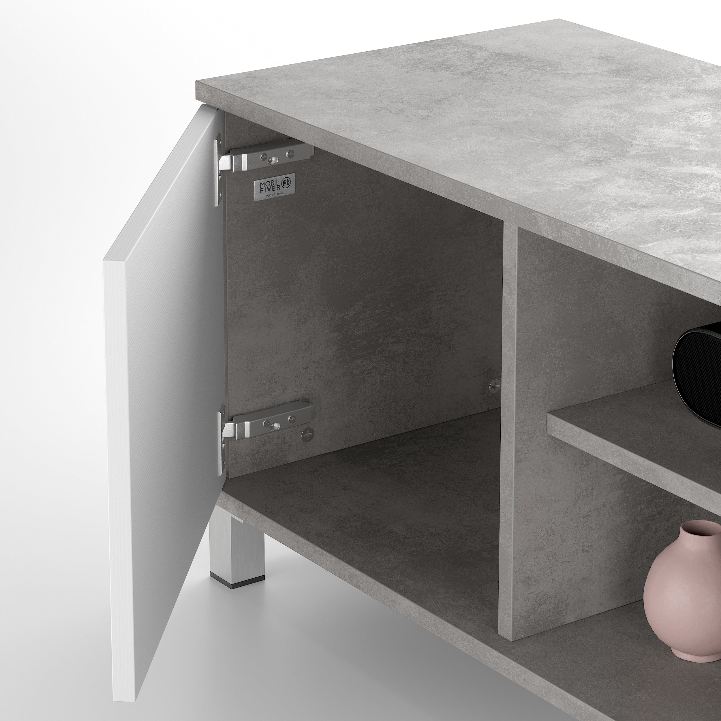 Rachele TV Stand, Concrete Effect, Grey and Ashwood White - Detail image 1