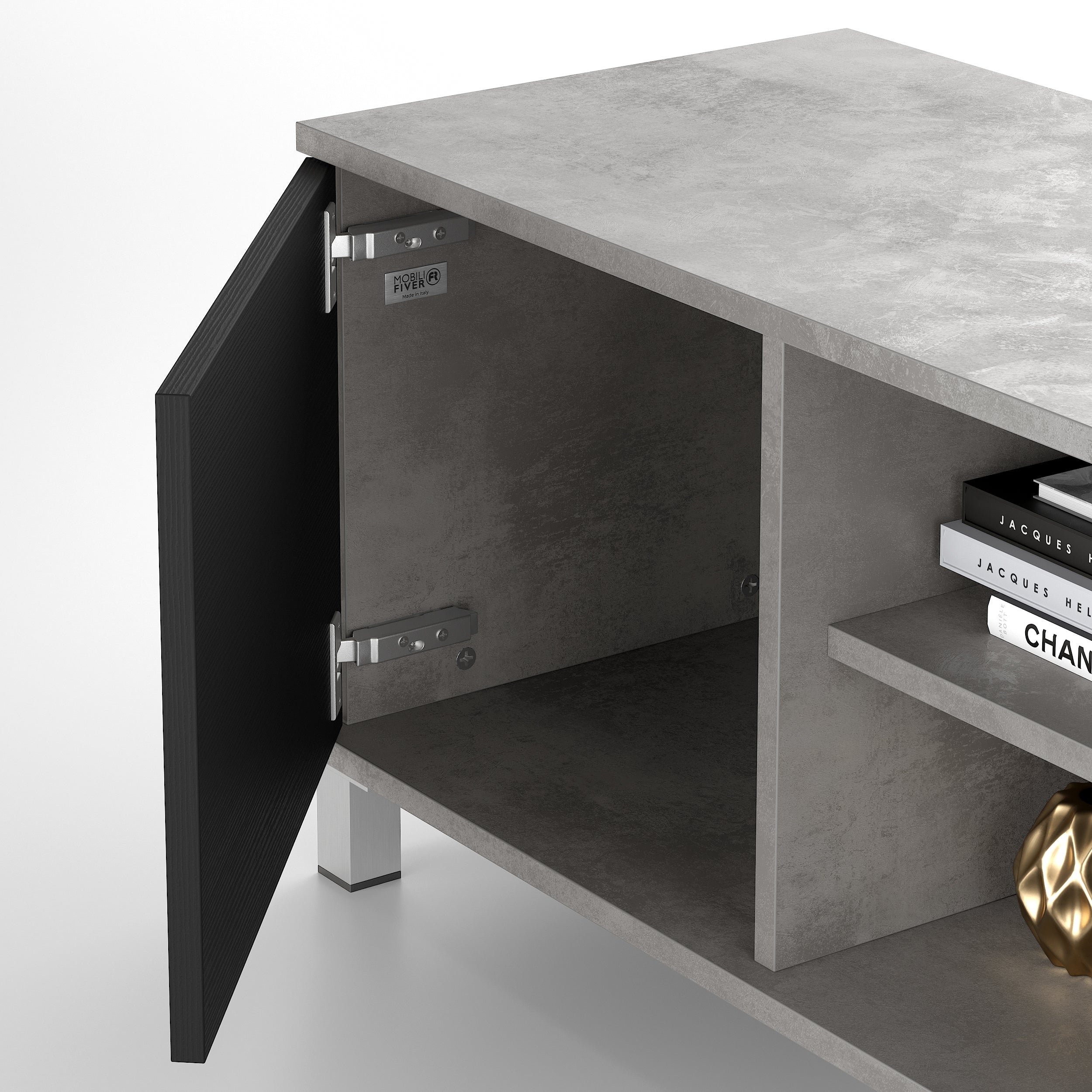 Rachele TV Stand, Concrete Effect, Grey and Ashwood Black