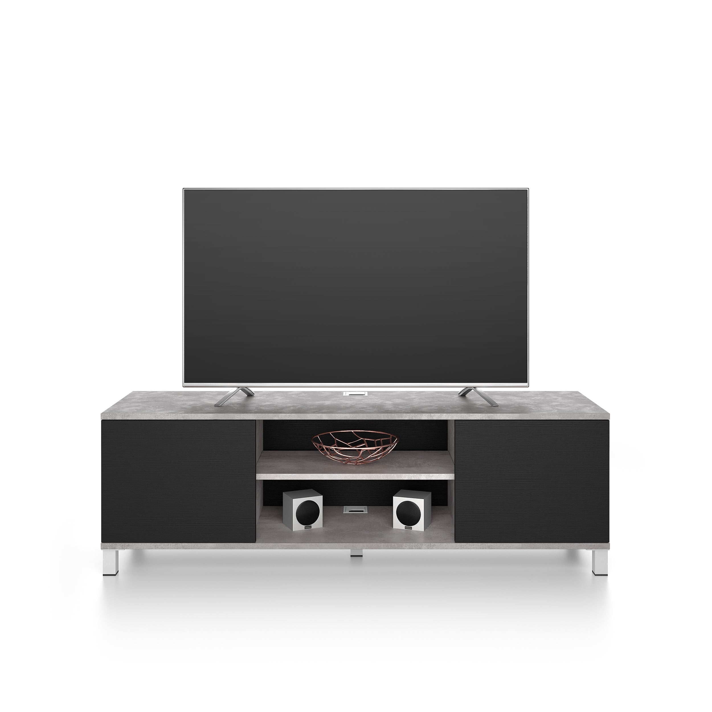 Rachele TV Stand, Concrete Effect, Grey and Ashwood Black