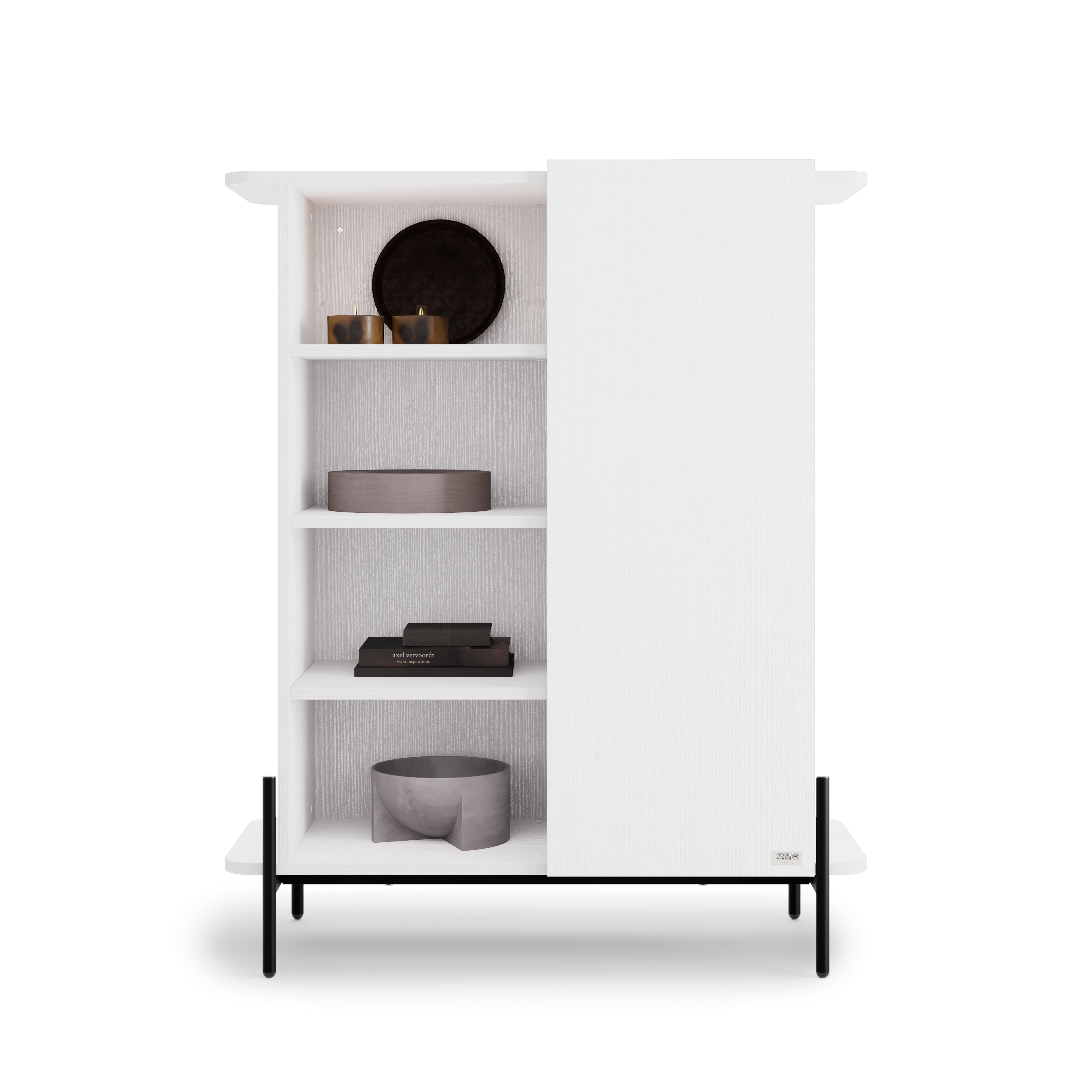 Hohe Olivia Anrichte mit 1 Tür (97x40,3x120 cm), Esche, Weiß