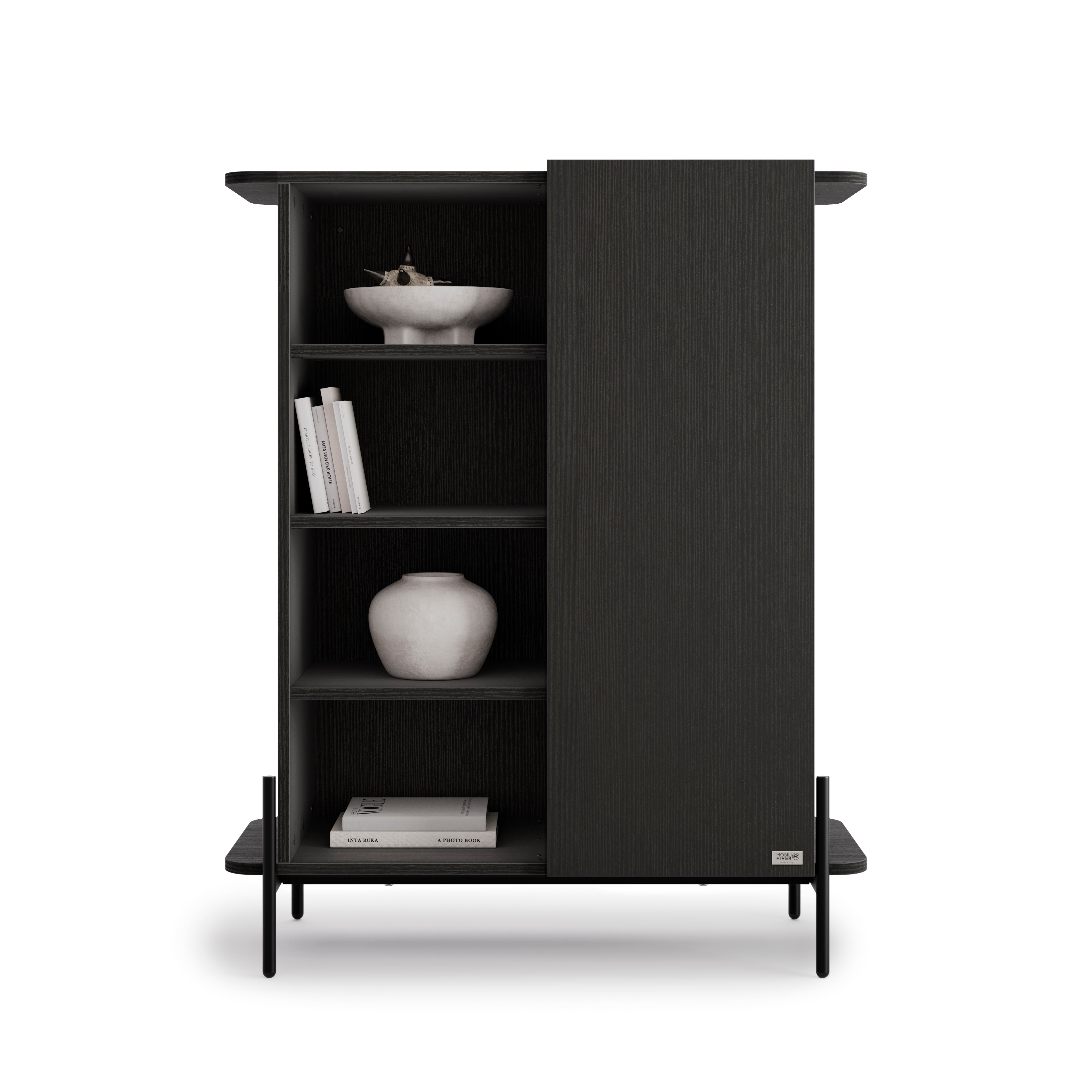 Buffet Haut Olivia avec 1 Porte (97x40,3x120 cm), Frêne Noir