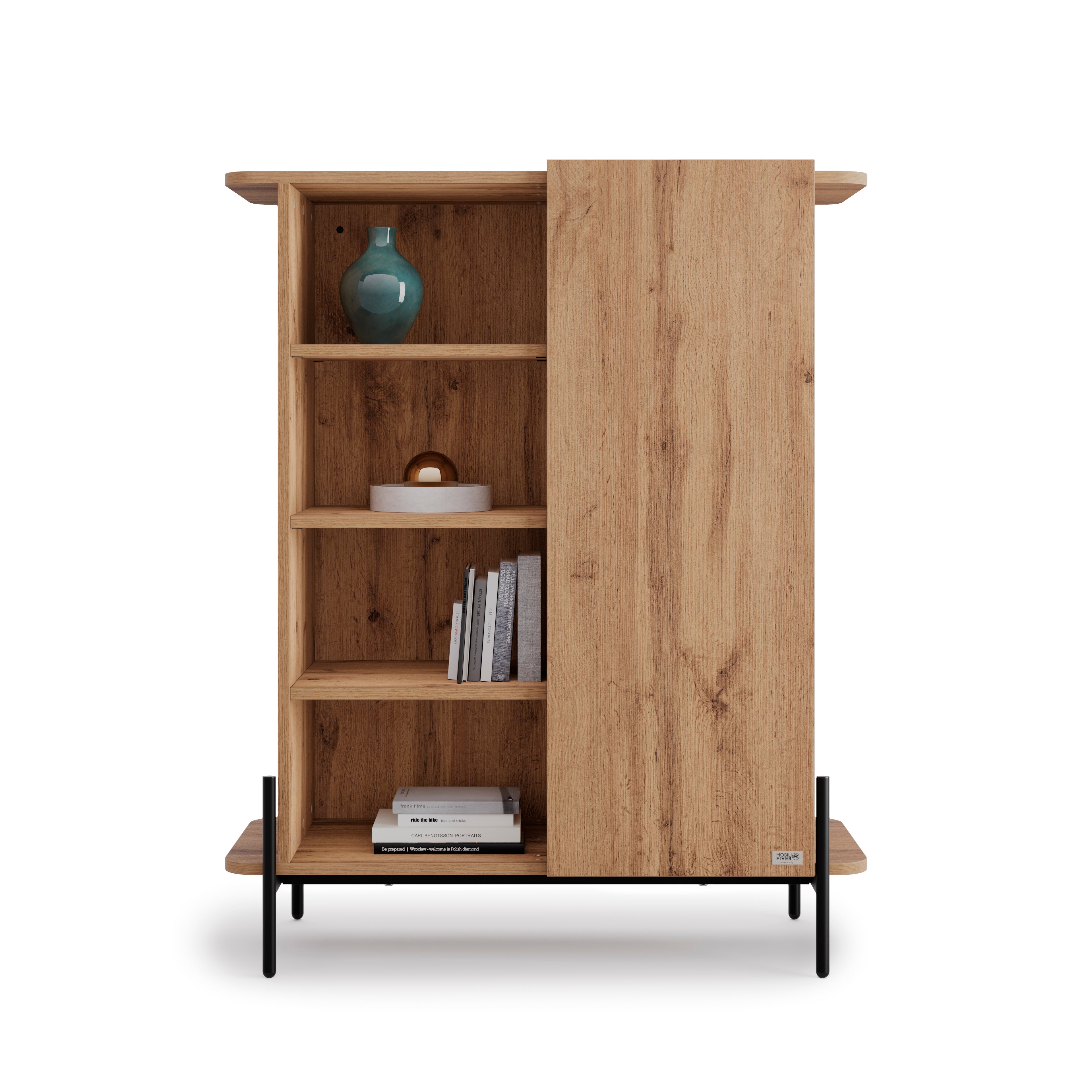 Buffet Haut Olivia avec 1 Porte (97x40,3x120 cm), Bois Rustique