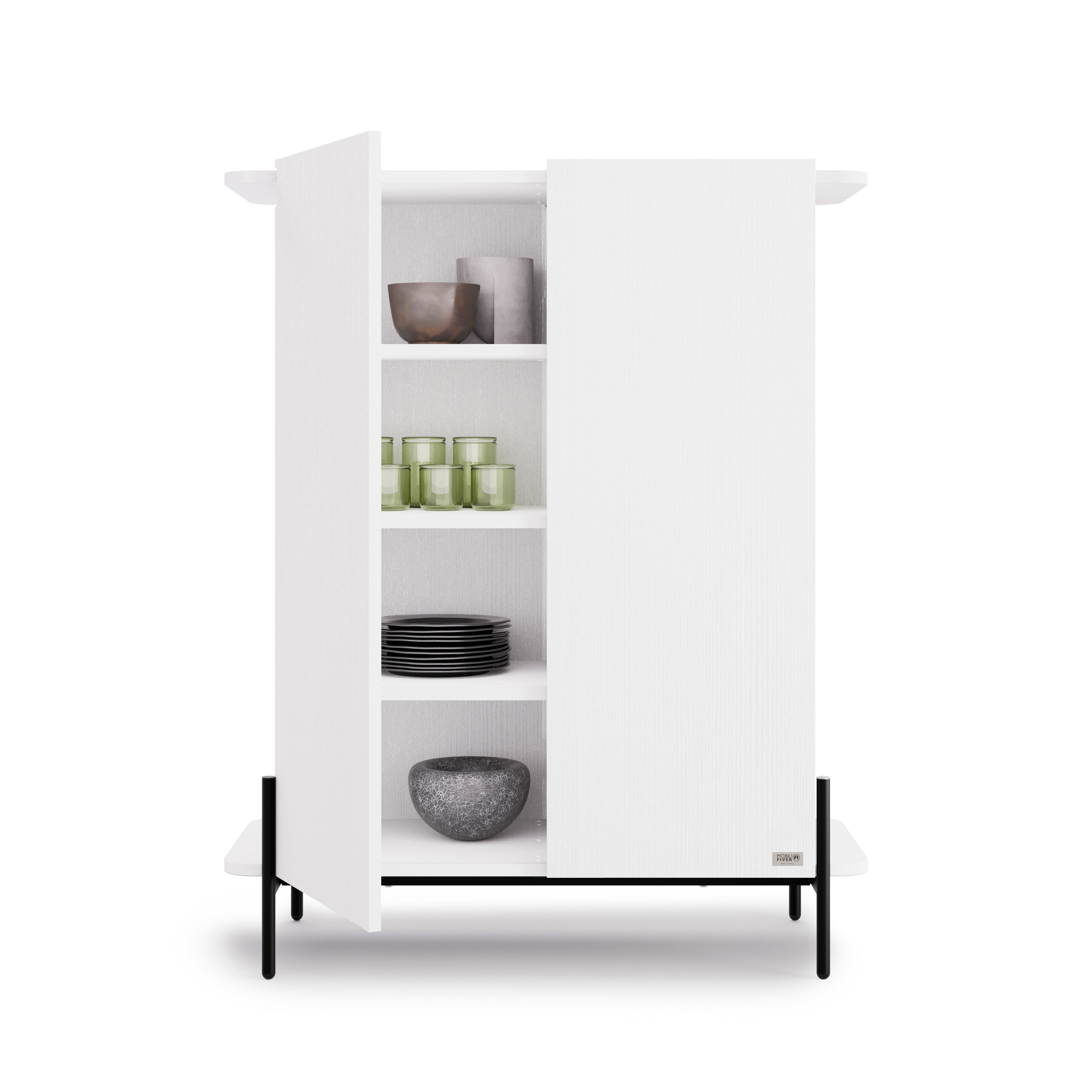 Buffet Haut Olivia avec 2 Portes (97x40,3x120 cm), Frêne Blanc