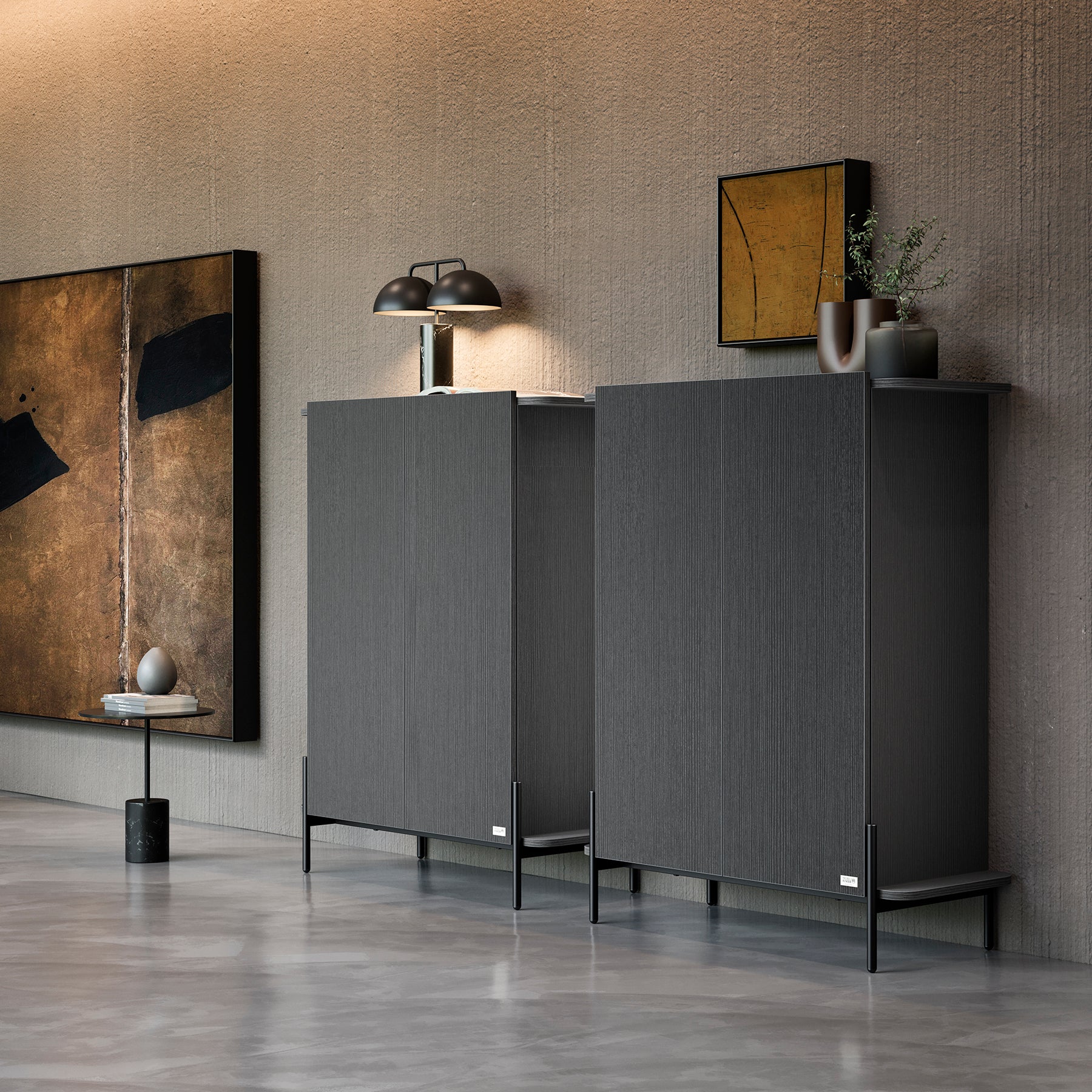 Olivia Tall Sideboard with 2 Doors 38.2x15.9x47.2 in, Ashwood Black - Set image 1
