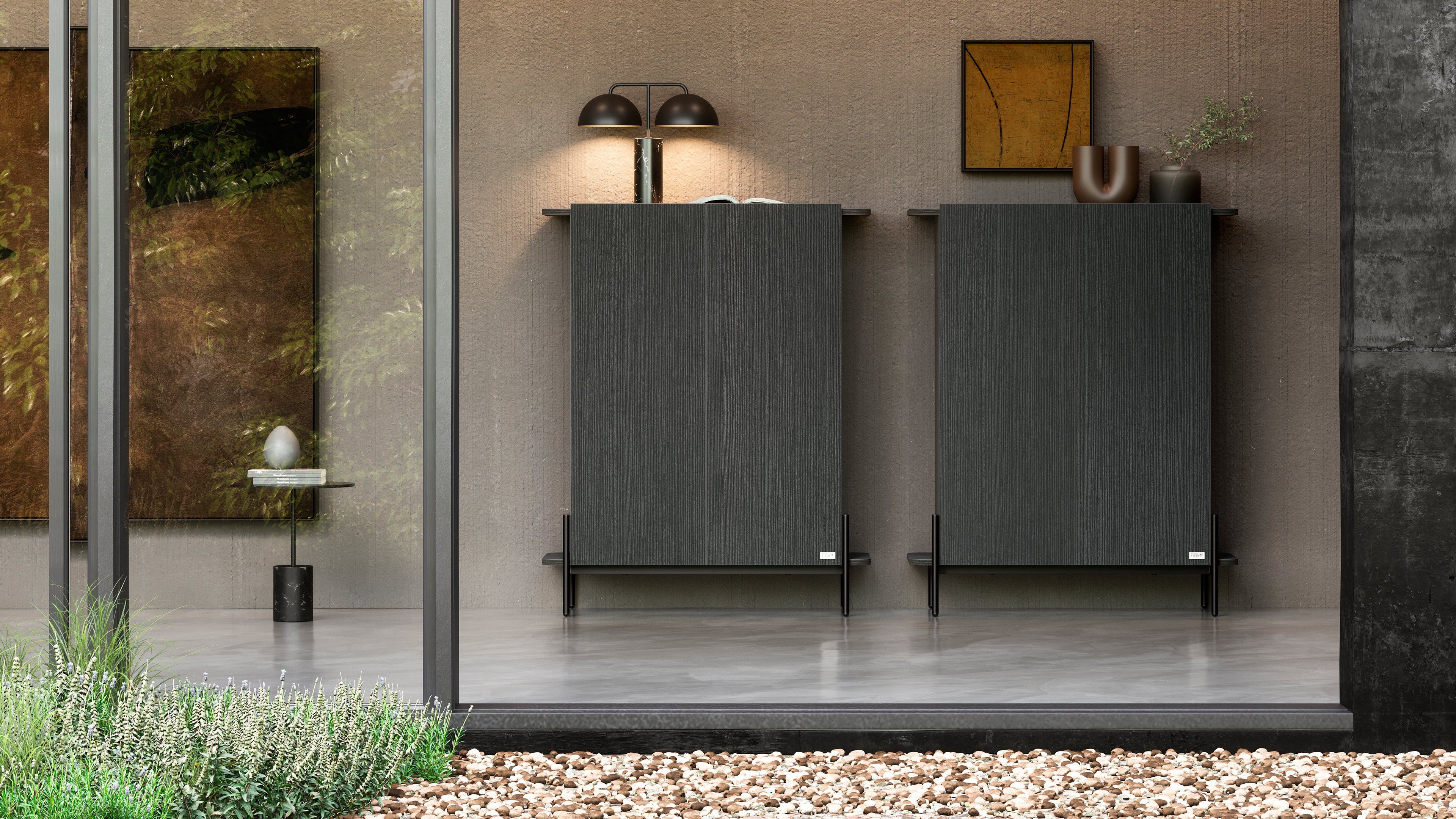 Olivia Tall Sideboard with 1 Door 38.2x15.9x47.2 in, Ashwood Black - Set image 1