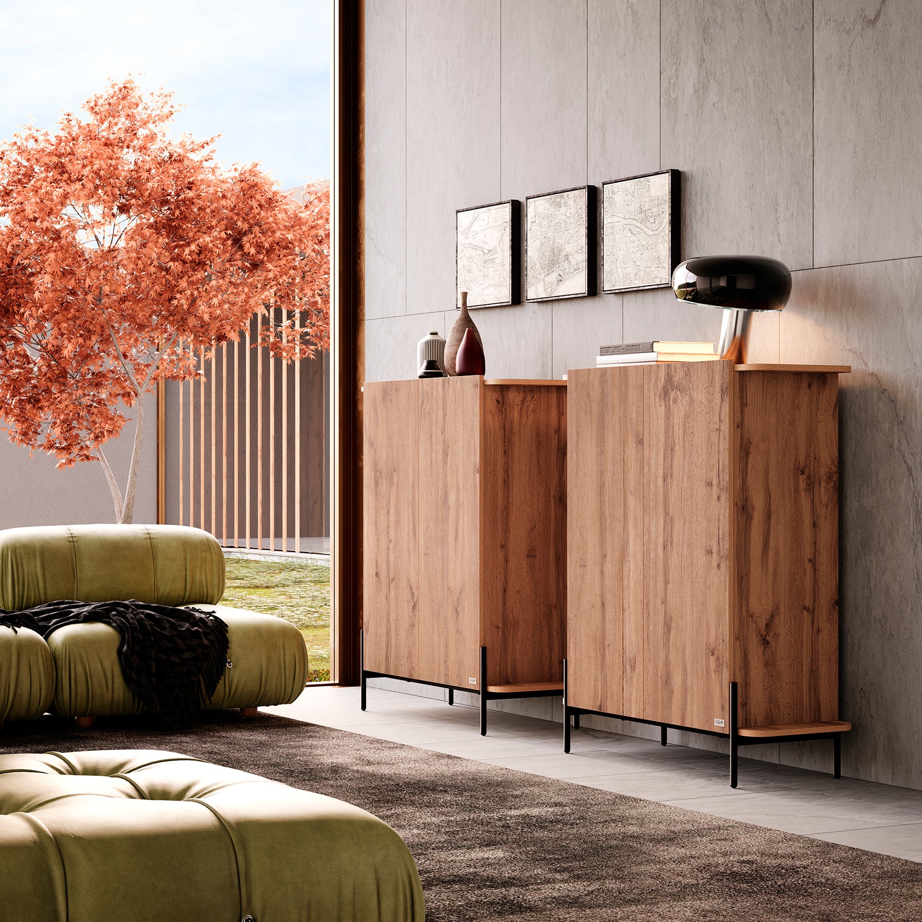 Olivia Tall Sideboard with 2 Doors 38.2x15.9x47.2 in, Rustic Oak - Set image 1