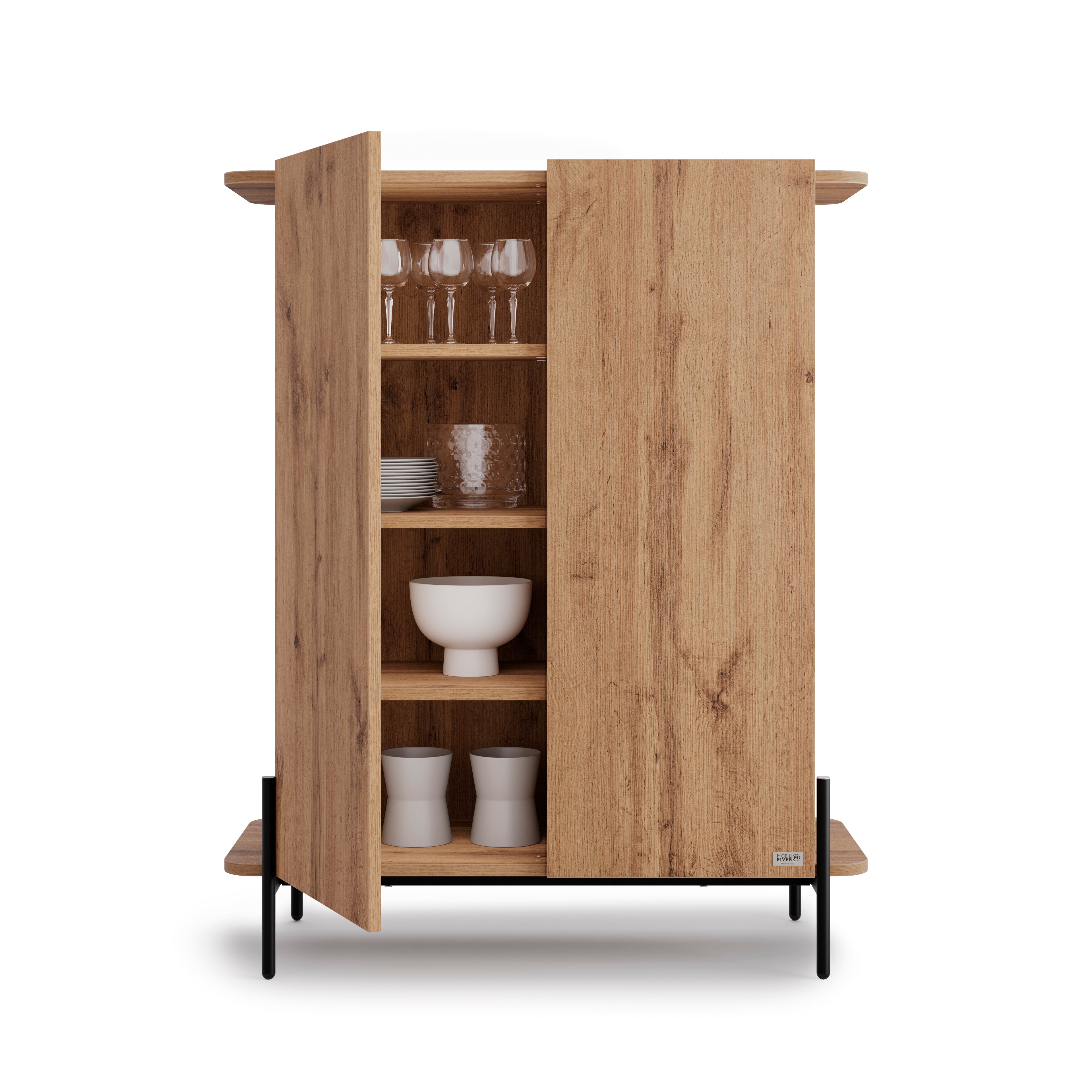 Olivia Tall Sideboard with 2 Doors 38.2x15.9x47.2 in, Rustic Oak