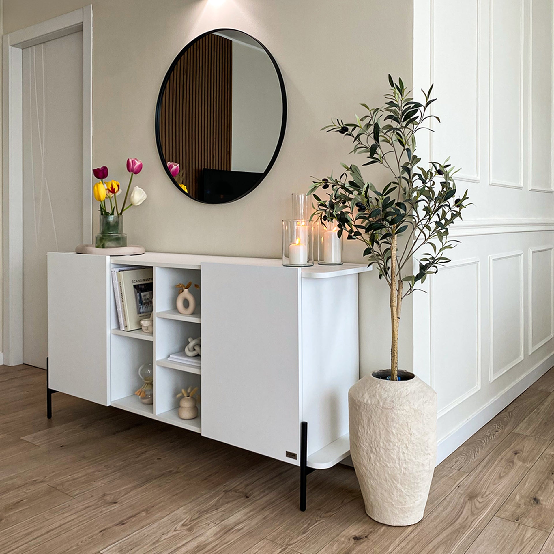 Olivia Sideboard mit 2 Türen (167x40,3x81,7 cm), Esche, Weiß - Set image 2