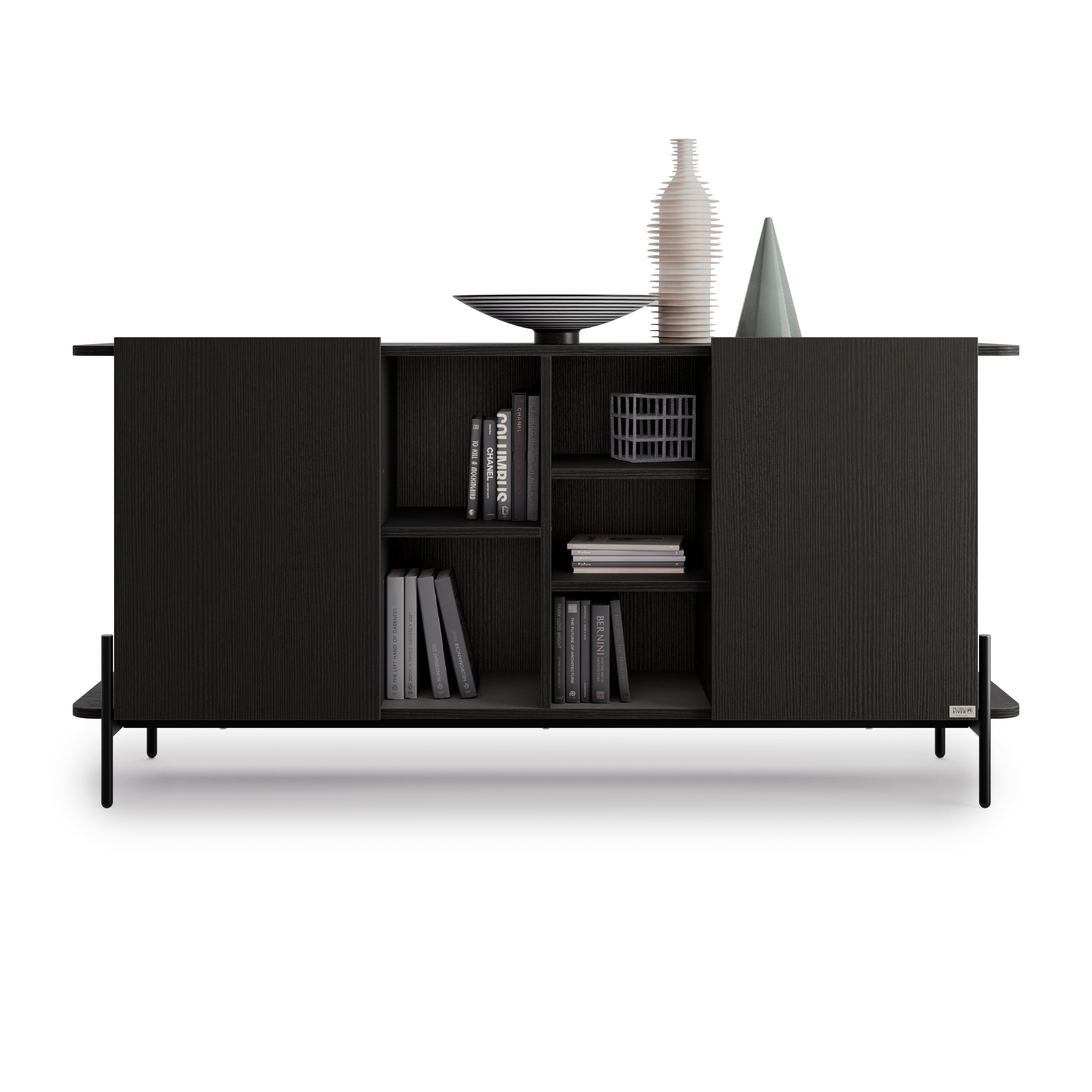 Madia Olivia con 2 ante (167x40,3x81,7 cm), Nero Frassino