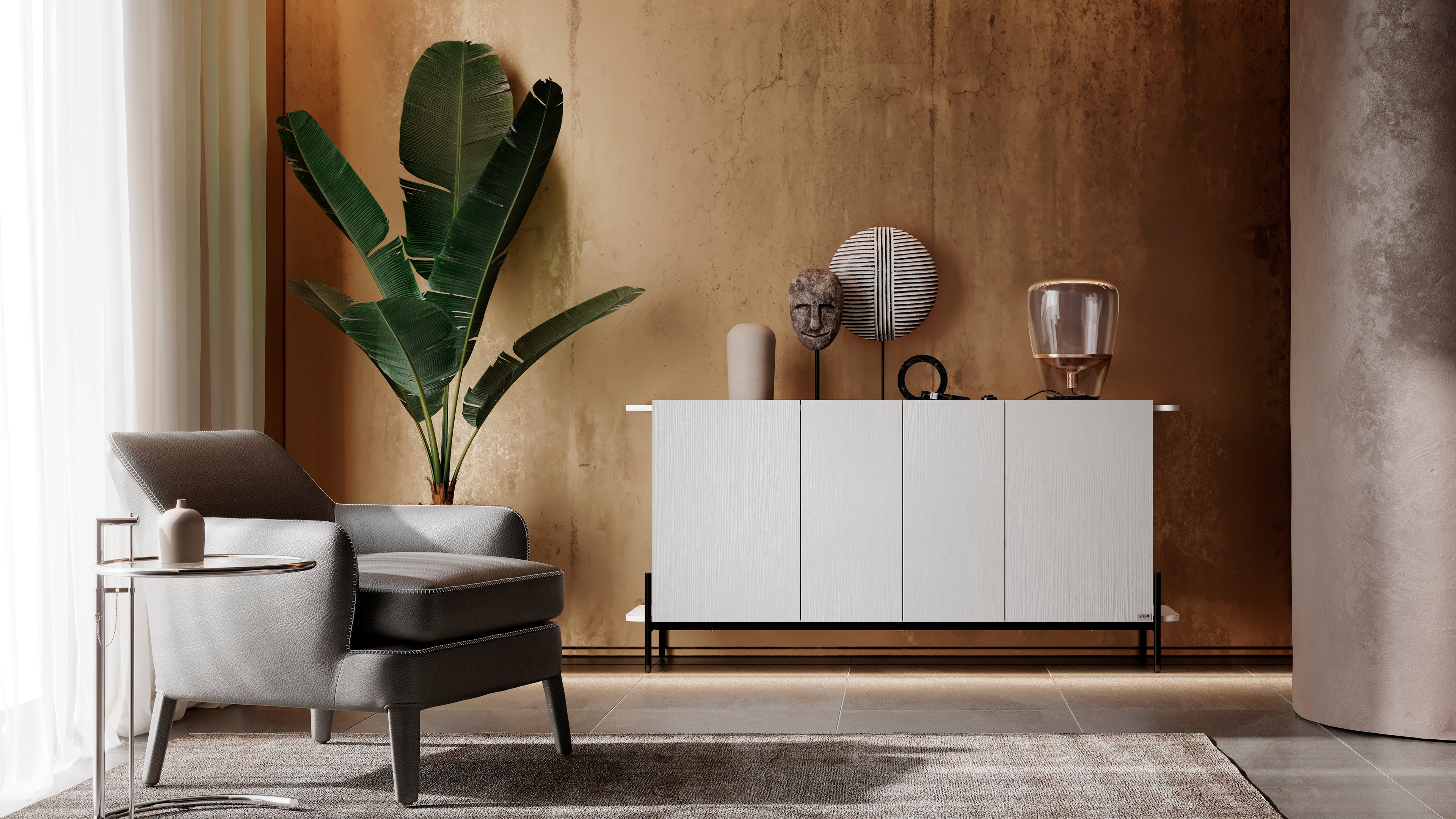 Olivia Sideboard mit 4 Türen (167x40,3x81,7 cm), Esche, Weiß - Set image 2