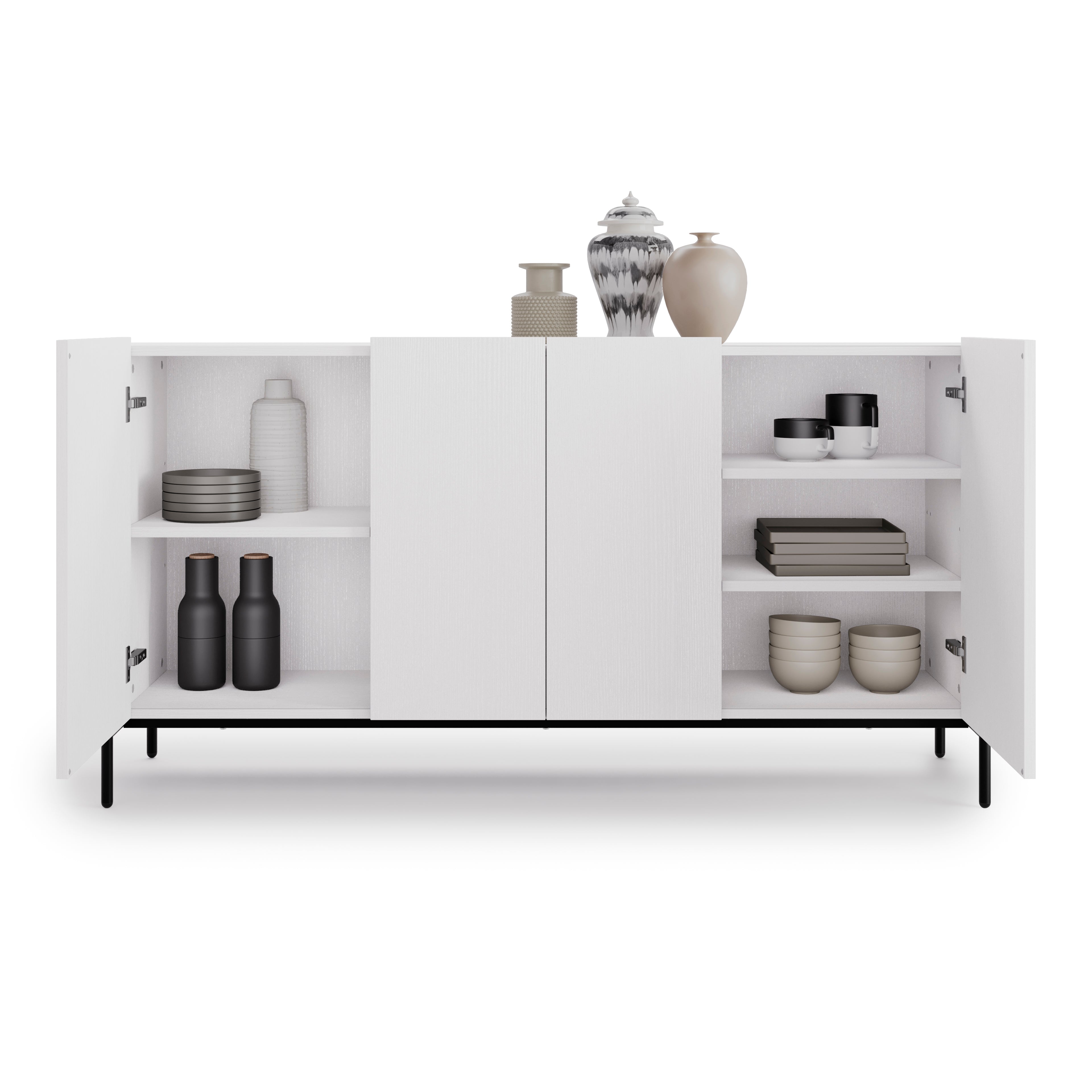 Olivia Sideboard mit 4 Türen (167x40,3x81,7 cm), Esche, Weiß - Detail image 1