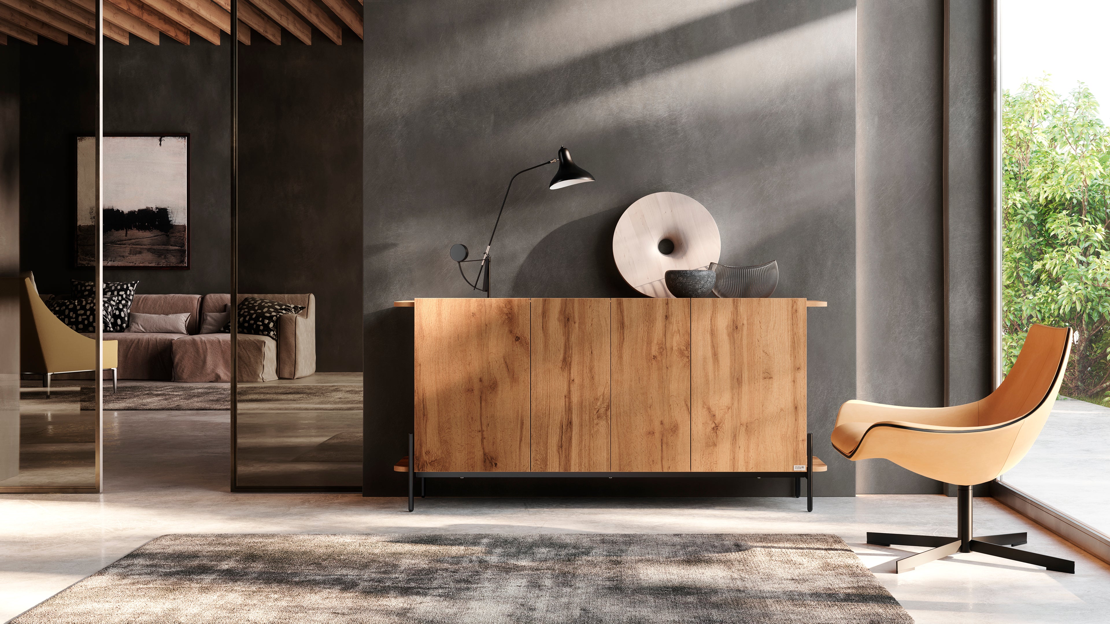 Olivia Sideboard mit 4 Türen (167x40,3x81,7 cm), Rustikale Eiche - Set image 2