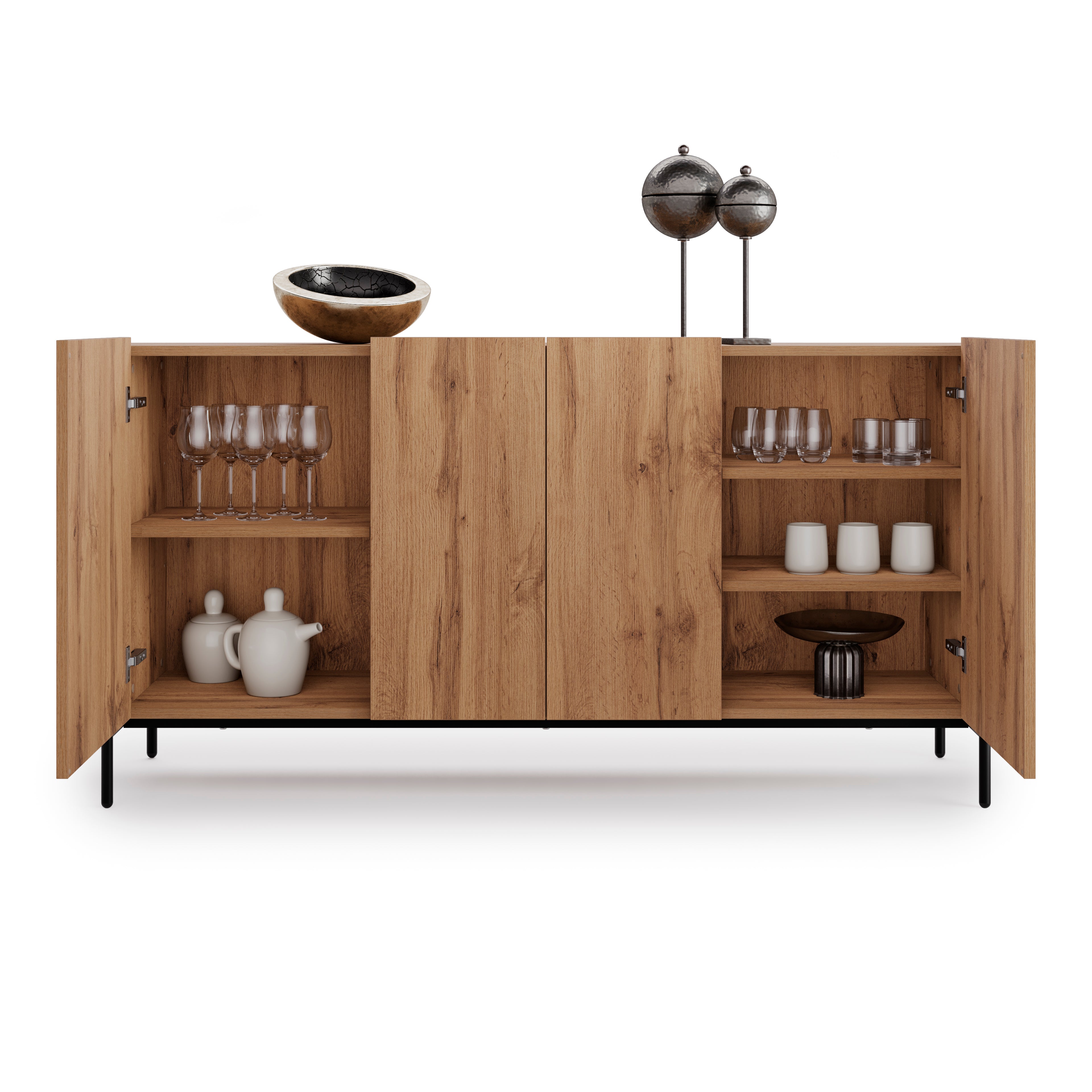 Olivia Sideboard mit 4 Türen (167x40,3x81,7 cm), Rustikale Eiche