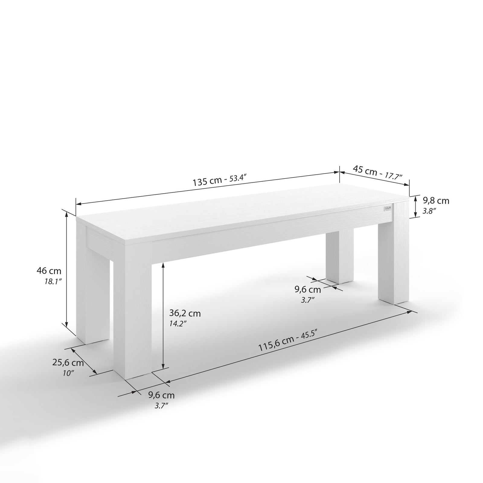 Halbank Rachele 135x45 cm, Wit Essen - Immagine tecnica 1