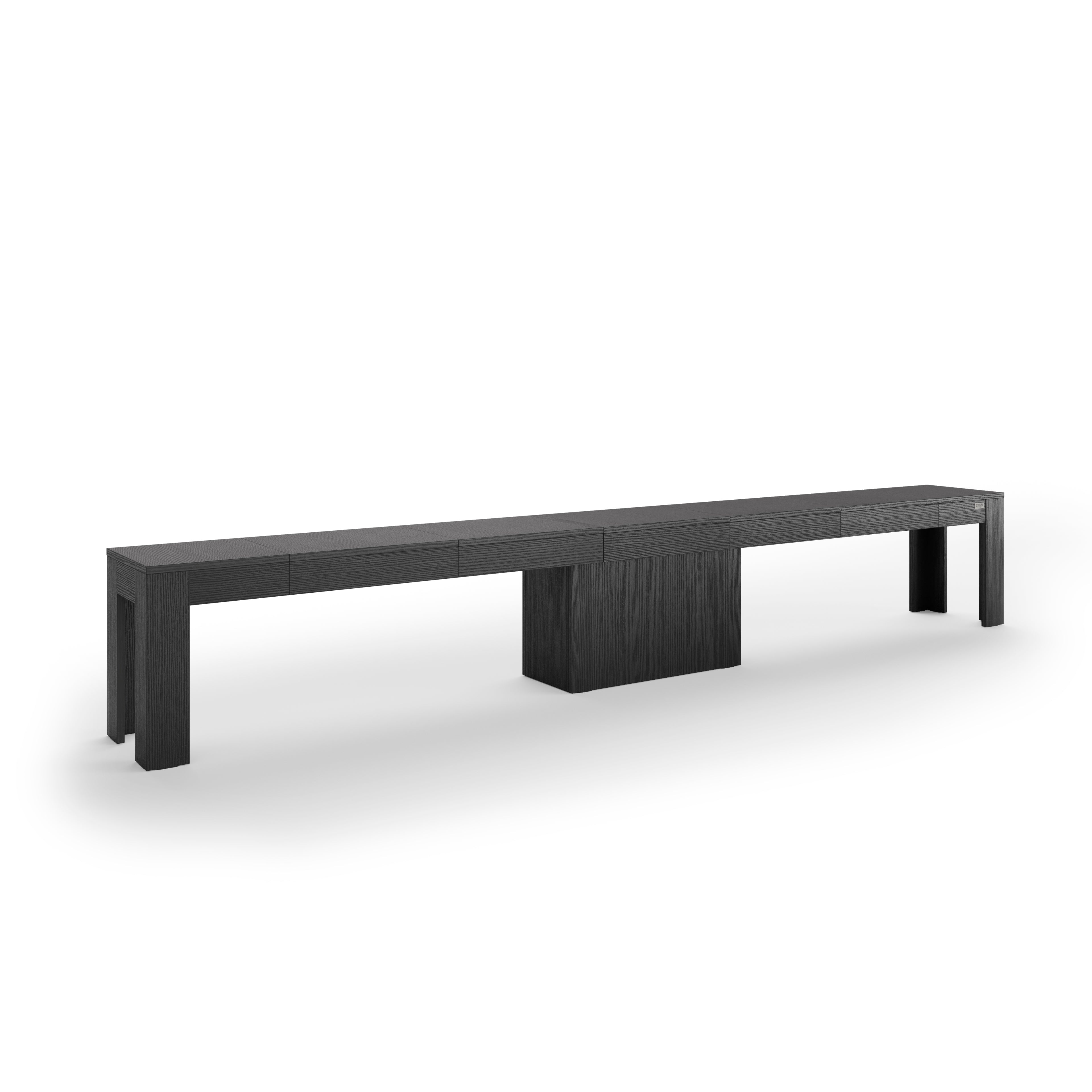 Consolle allungabile Rachele 46(306)x90 cm + 2 Panche allungabili Rachele 67,5(292)x35 cm, Nero Frassino - Immagine dettaglio 3