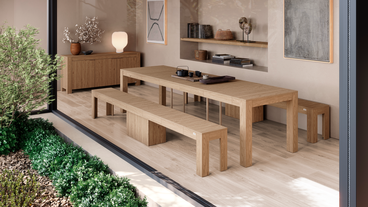 Rachele Extendable Bench 67,5(292)x35,6 cm, Light Oak - Set image 2