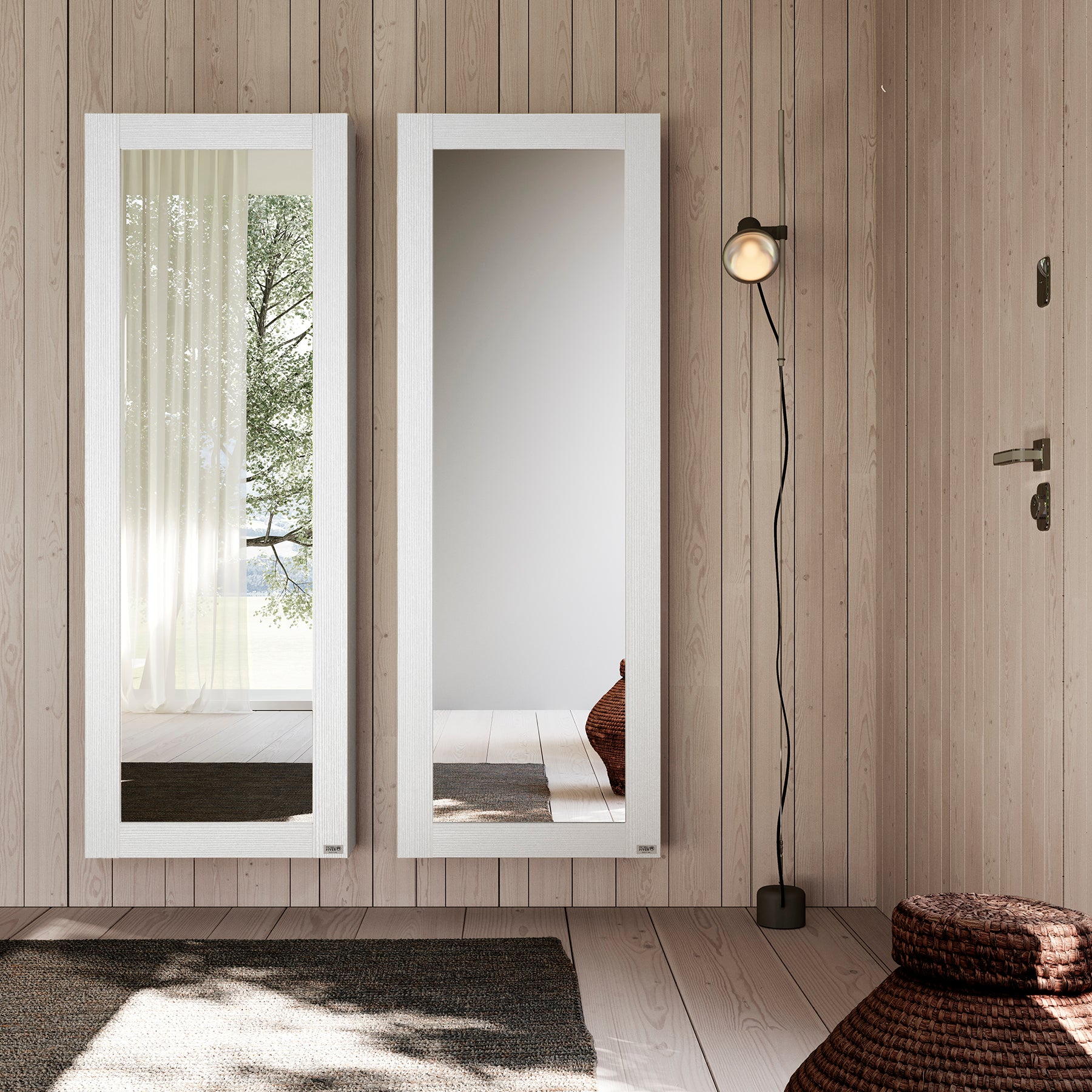 Hängeschuhschrank mit Spiegel Rachele 170x60 cm, Esche Weiß - Set image 1