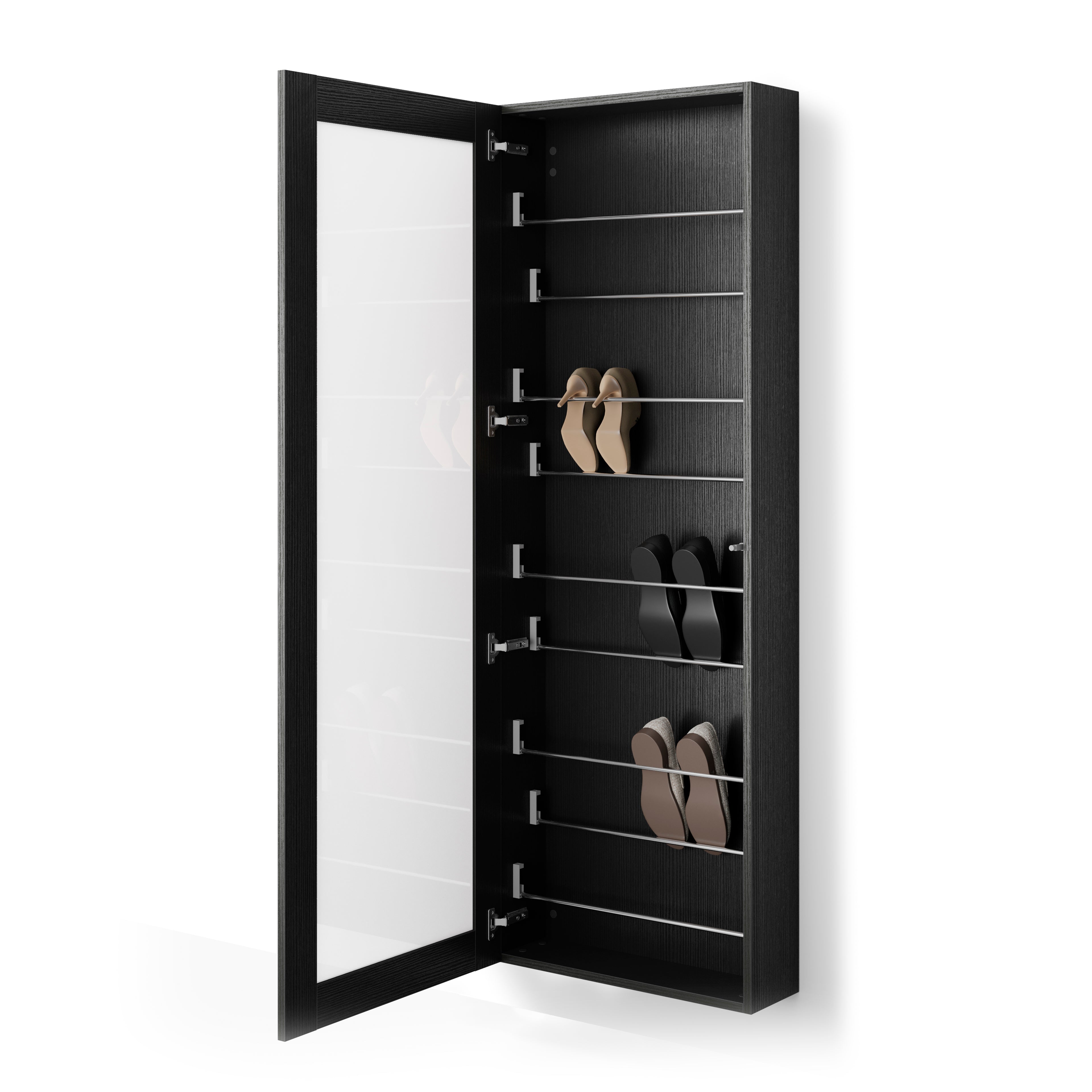 Hängeschuhschrank mit Spiegel Rachele 170x60 cm, Esche Zwart
