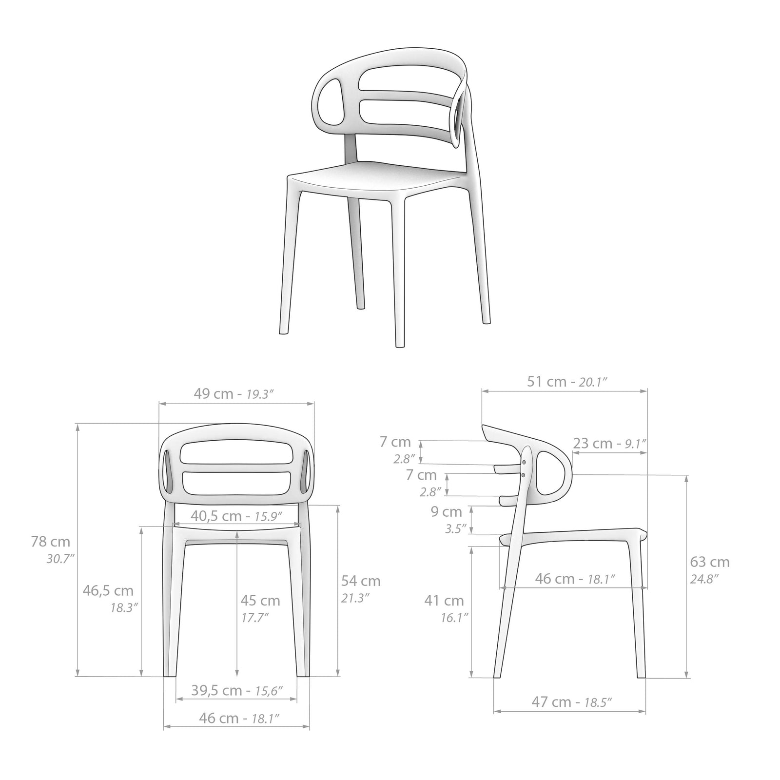Carlotta stoelen, set van 4, Grijs - Immagine tecnica 1