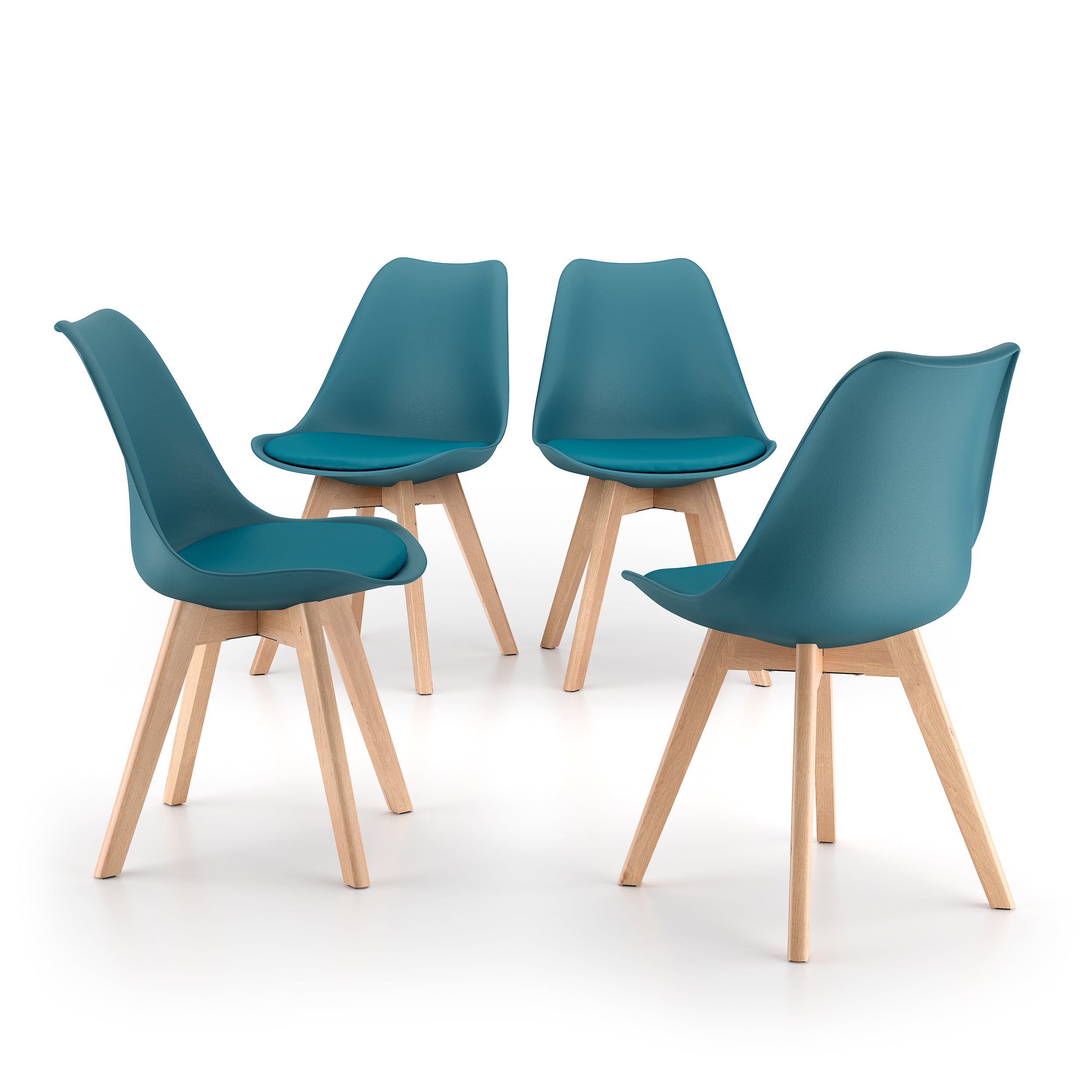 Chaises Scandinaves, Greta, lot de 4, bleu sarcelle