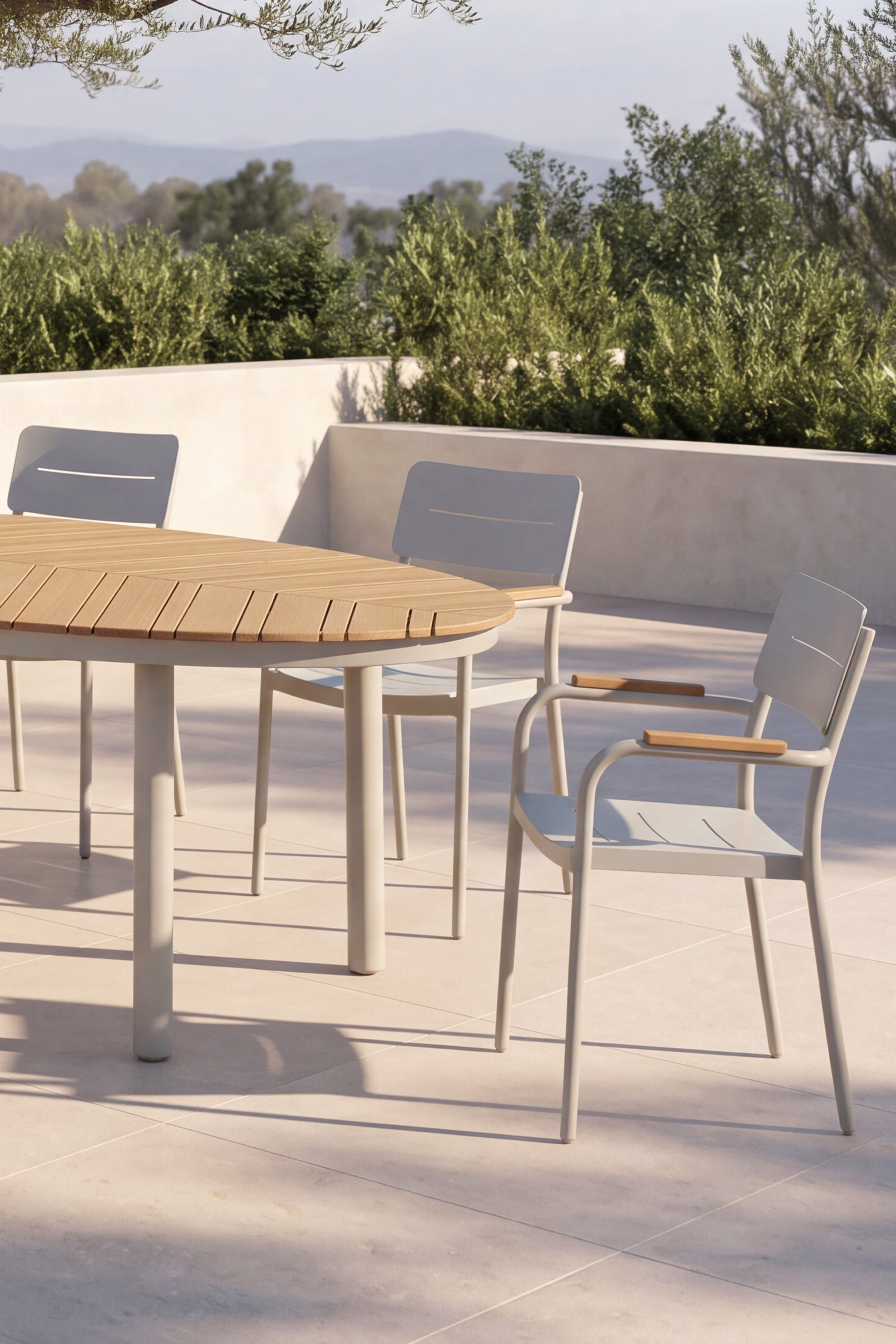 Outdoor Set Oval Table Arya 220 cm and 6 Arya Chairs, White and Teak - Detail image 3