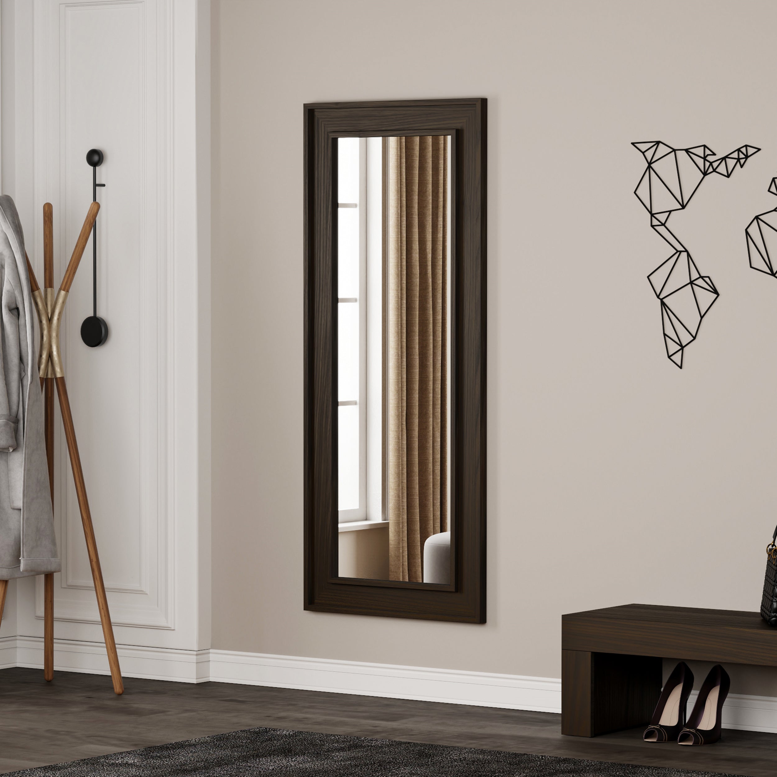 Angelica Wall / Floor Mirror 63 x 26.4 in, Dark Walnut - Set image 1
