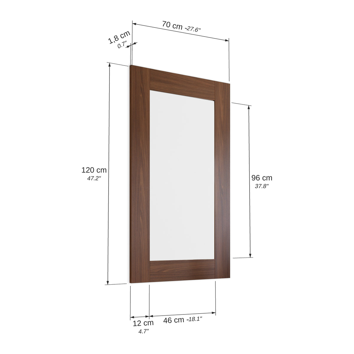 Evolution Rectangular Mirror, 120 x 70 cm, Canaletto Walnut - Immagine tecnica 1