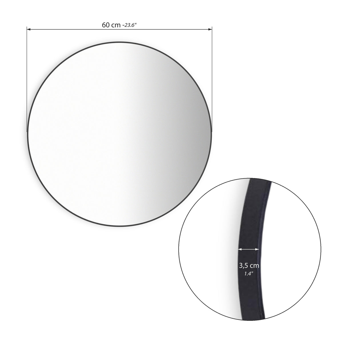 Miroir rond Olivia, diamètre 60 cm, cadre en métal noir - Immagine tecnica 1