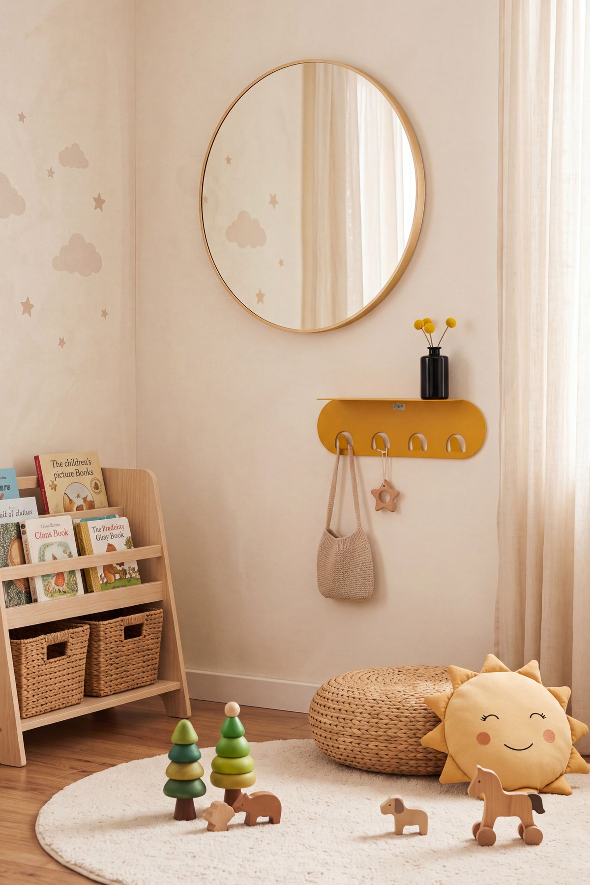 Miroir rond Olivia, diamètre 80 cm, cadre en métal doré - Image d’ensemble 1