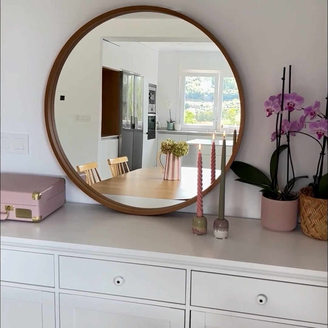 Miroir rond Olivia, diamètre 82, Bois Rustique