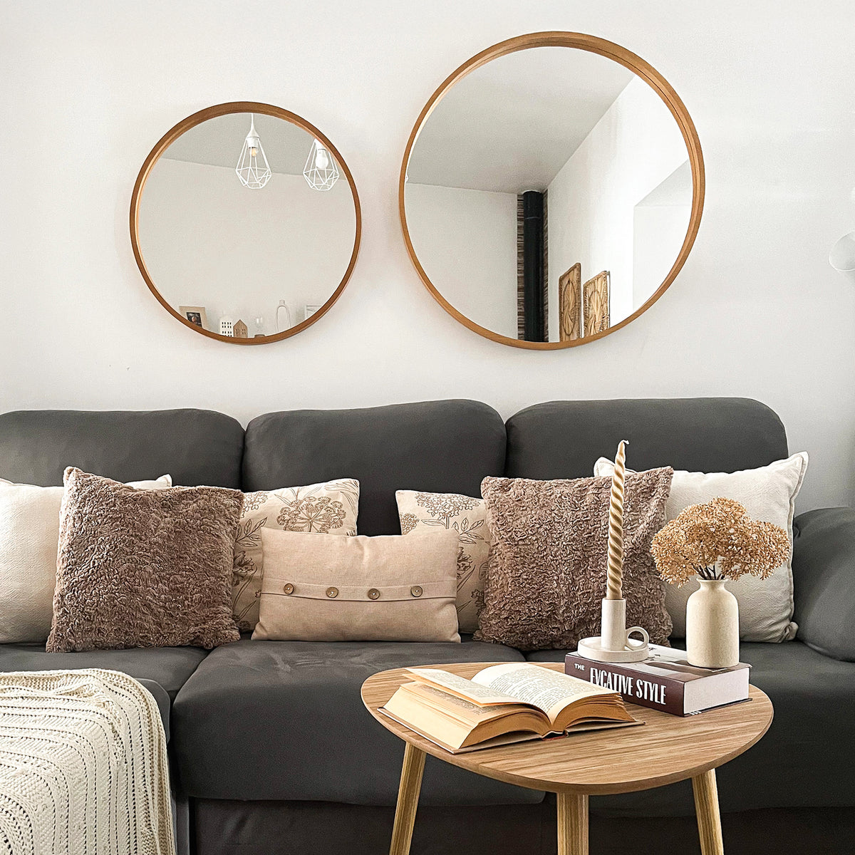 Olivia Round Mirror, 82 cm diameter, Rustic Oak