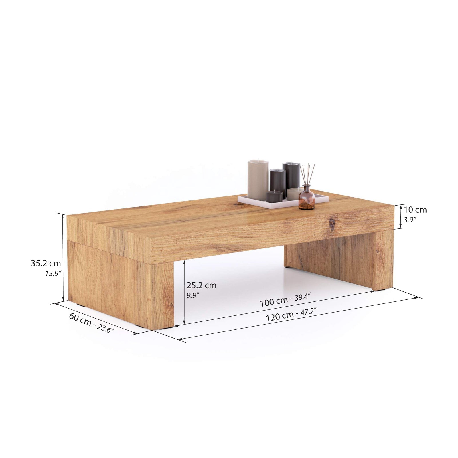 Tavolino Evolution 120x60, Rovere Naturale - Immagine tecnica 1