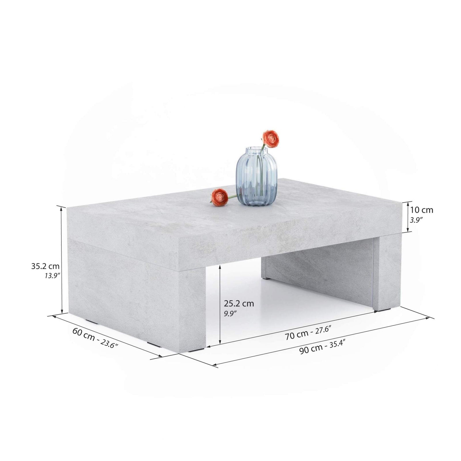 Couchtisch Evolution 90x60, Beton Grau - Immagine tecnica 1