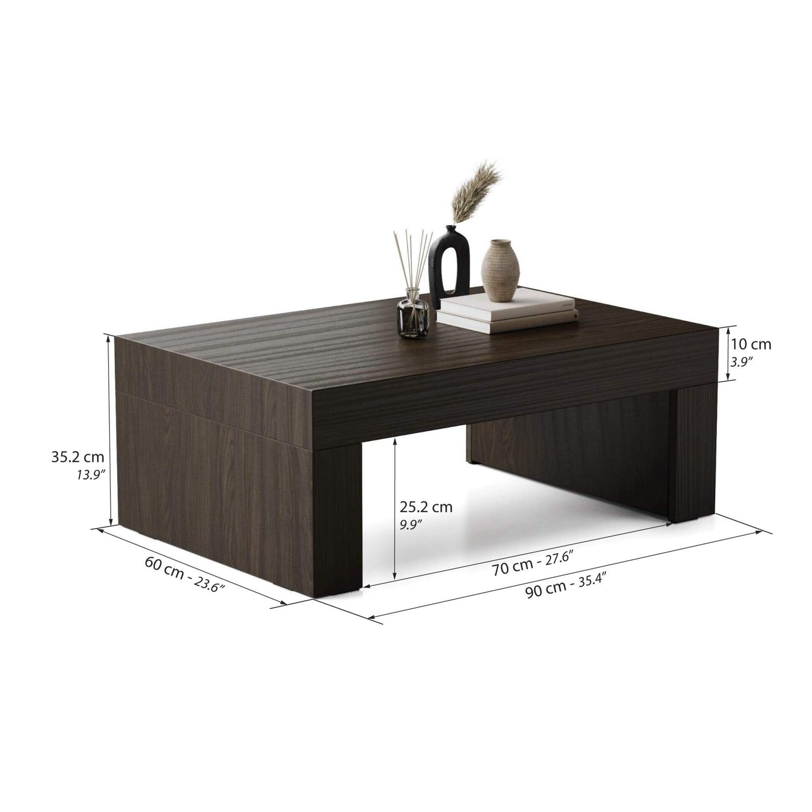 Tavolino Evolution 90x60, Noce Scuro - Immagine tecnica 1