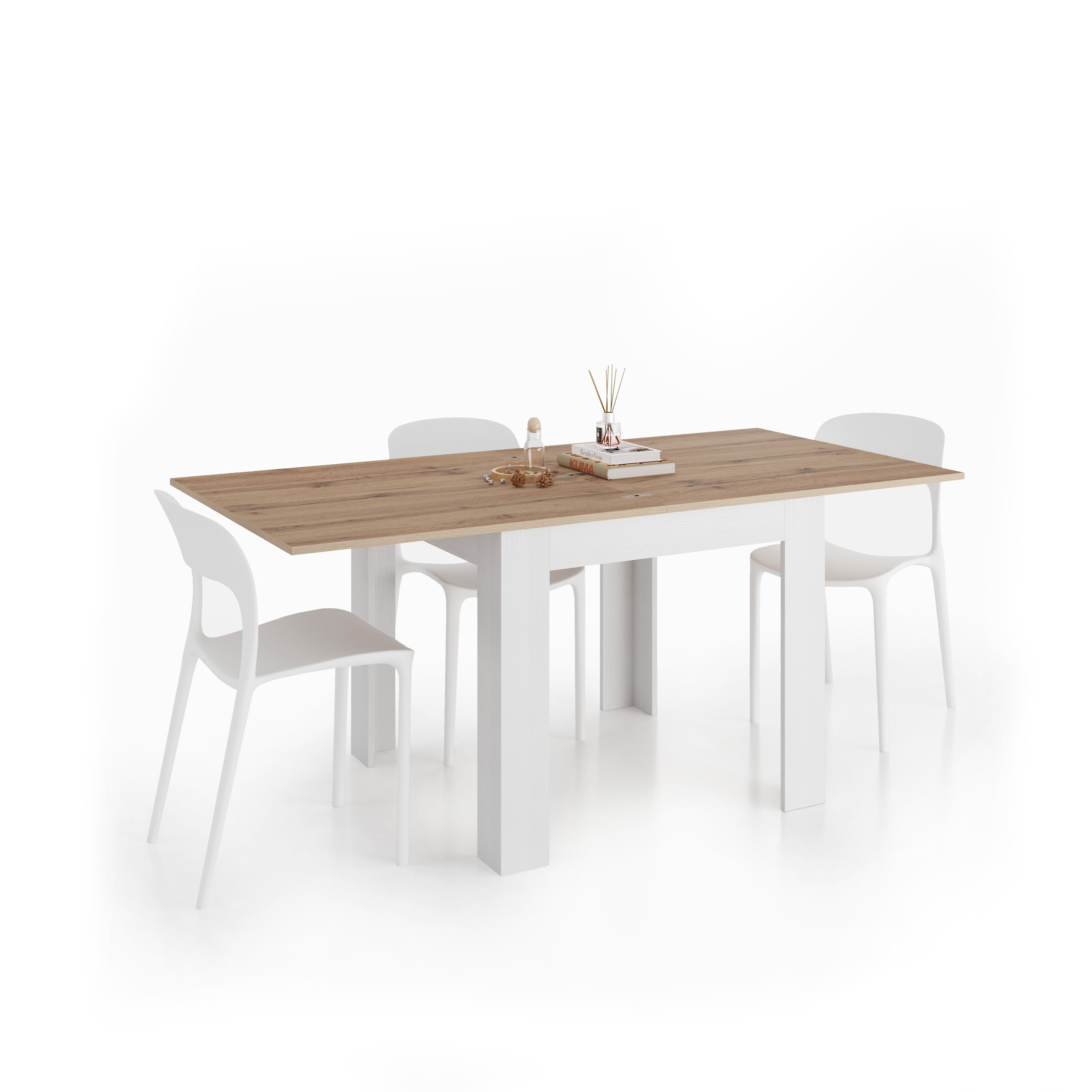 Table carrée extensible, Eldorado, 90x(180)x90 cm, Bois Rustique et Frêne Blanc - Main image