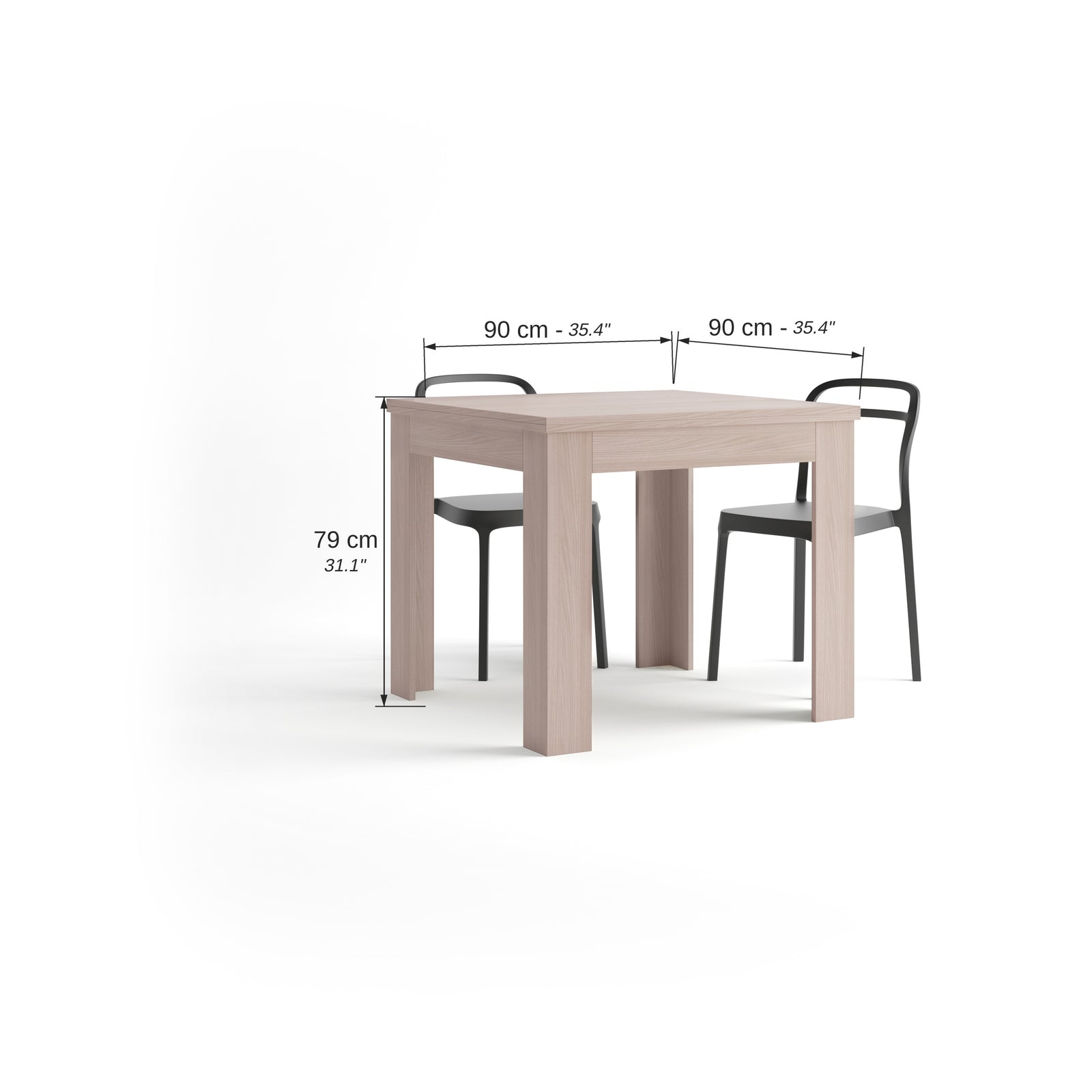 Čtvercový rozkládací jídelní stůl, 90x(180)x90 cm, Eldorado, perlový jilm - Immagine tecnica 1