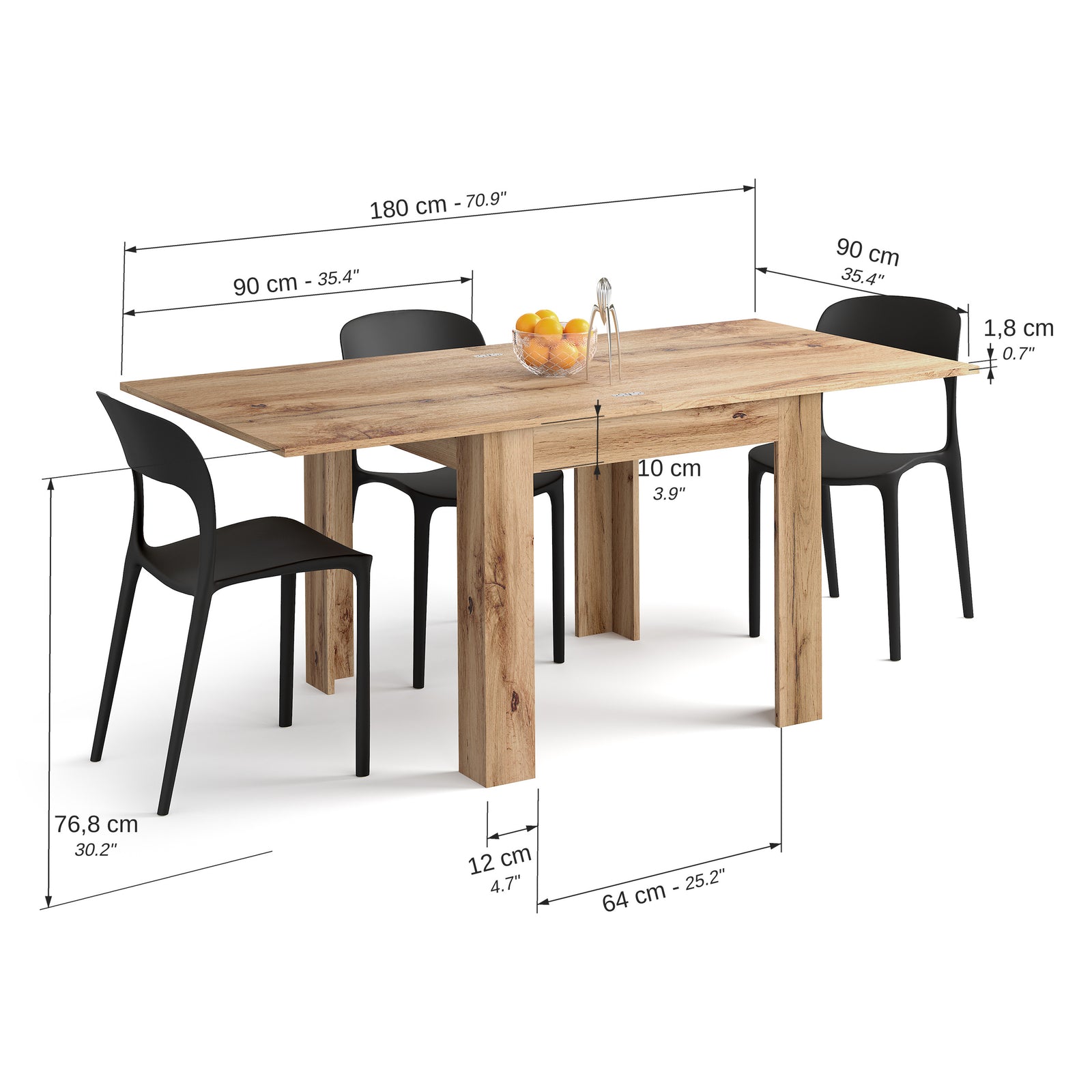 Rozkládací čtvercový jídelní stůl, 90x(180)x90 cm, Eldorado, rustikální dub - Immagine tecnica 2