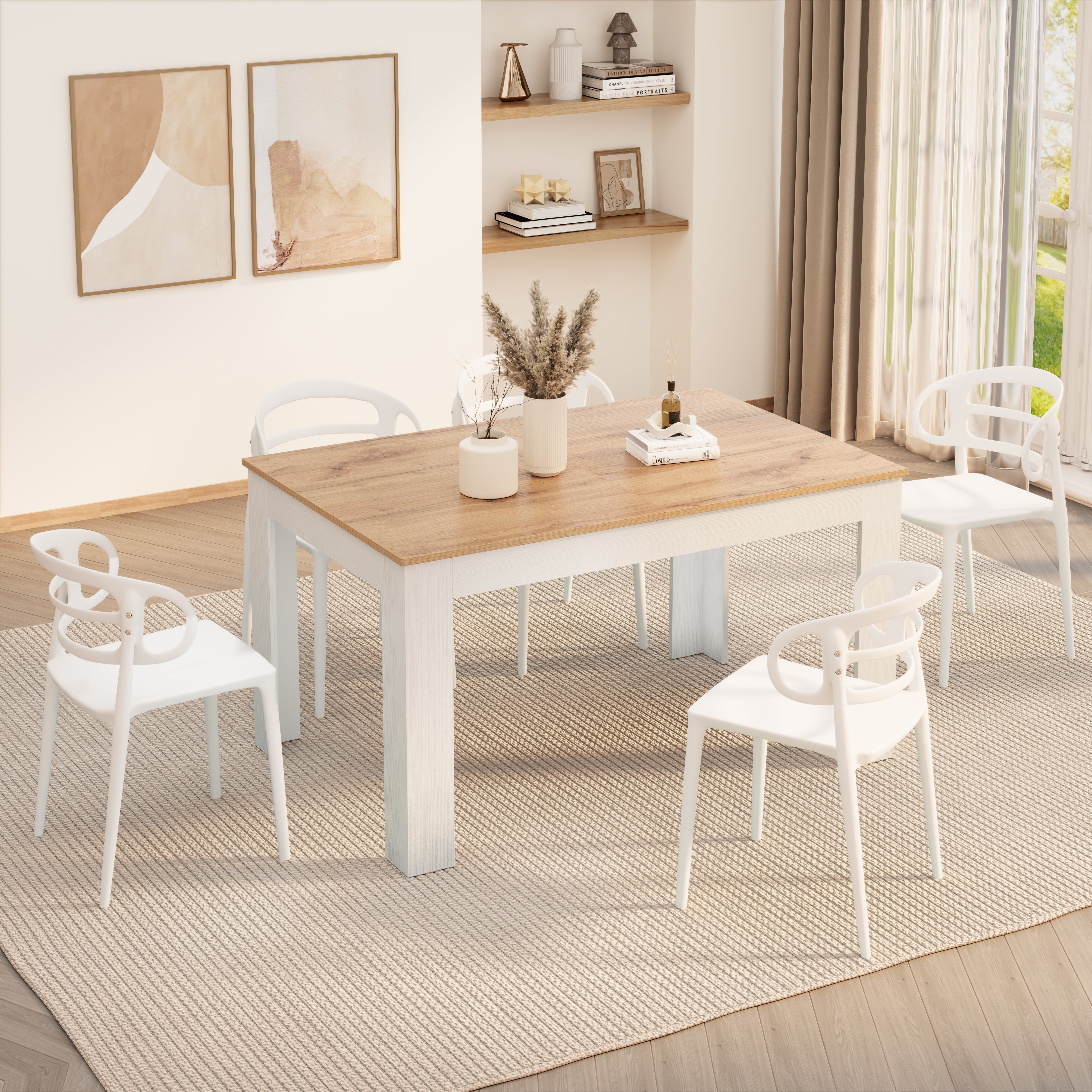 Table extensible cuisine, Easy, 140(220)x90 cm, Bois Rustique et Frêne Blanc - Detail image 2