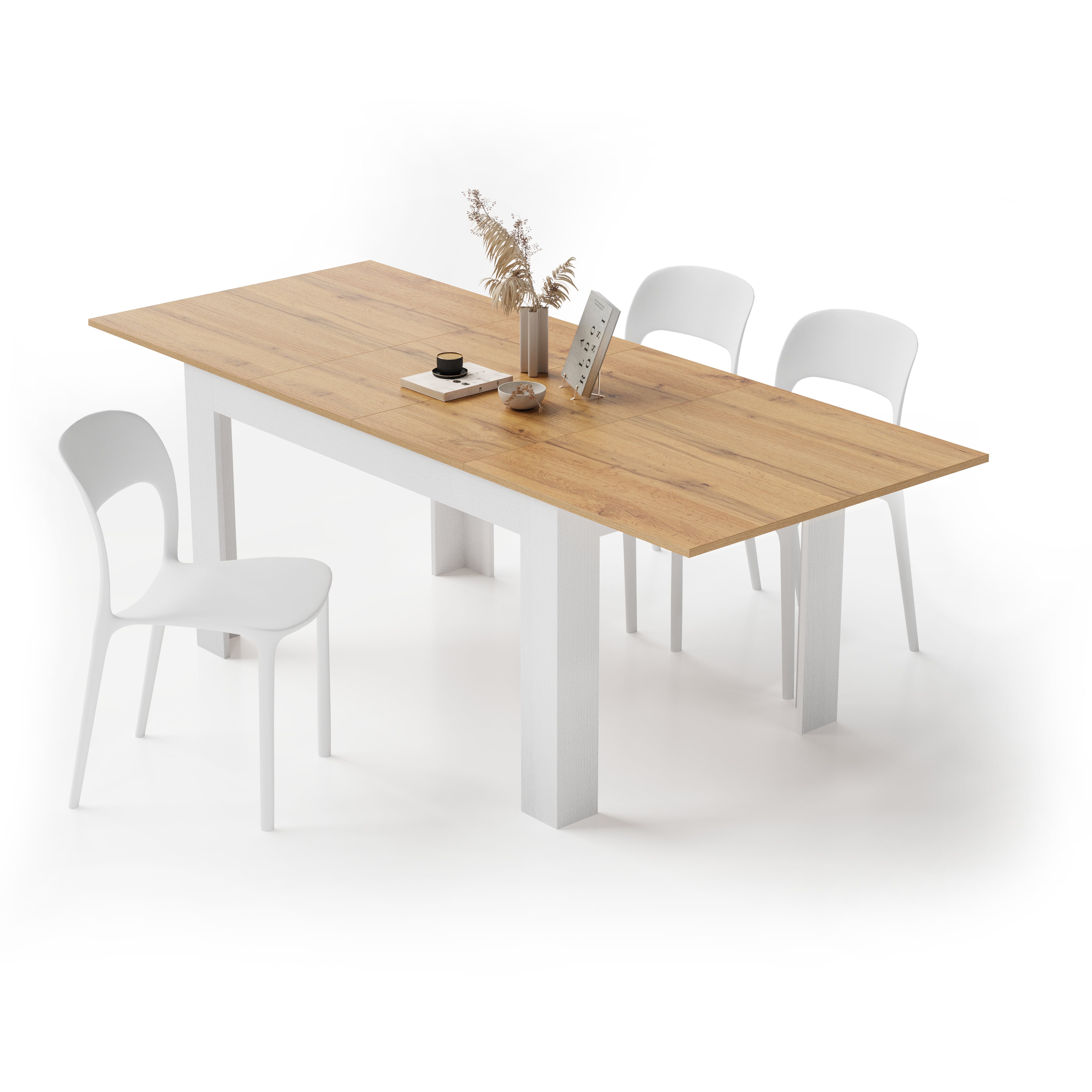 Table extensible cuisine, Easy, 140(220)x90 cm, Bois Rustique et Frêne Blanc - Detail image 3