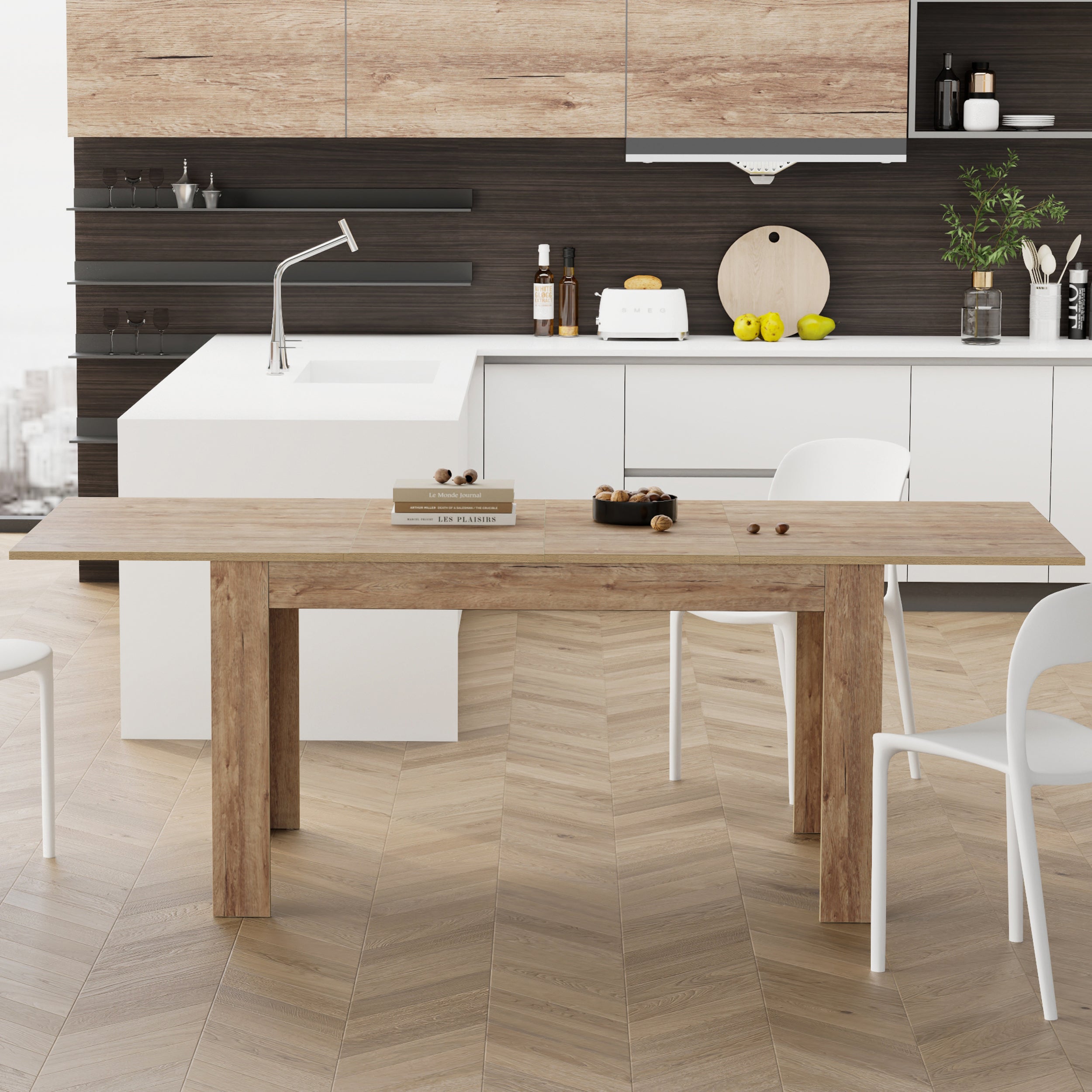 Table extensible Cuisine, Easy, 140(220)x90 cm, Chêne naturel - Set image 1