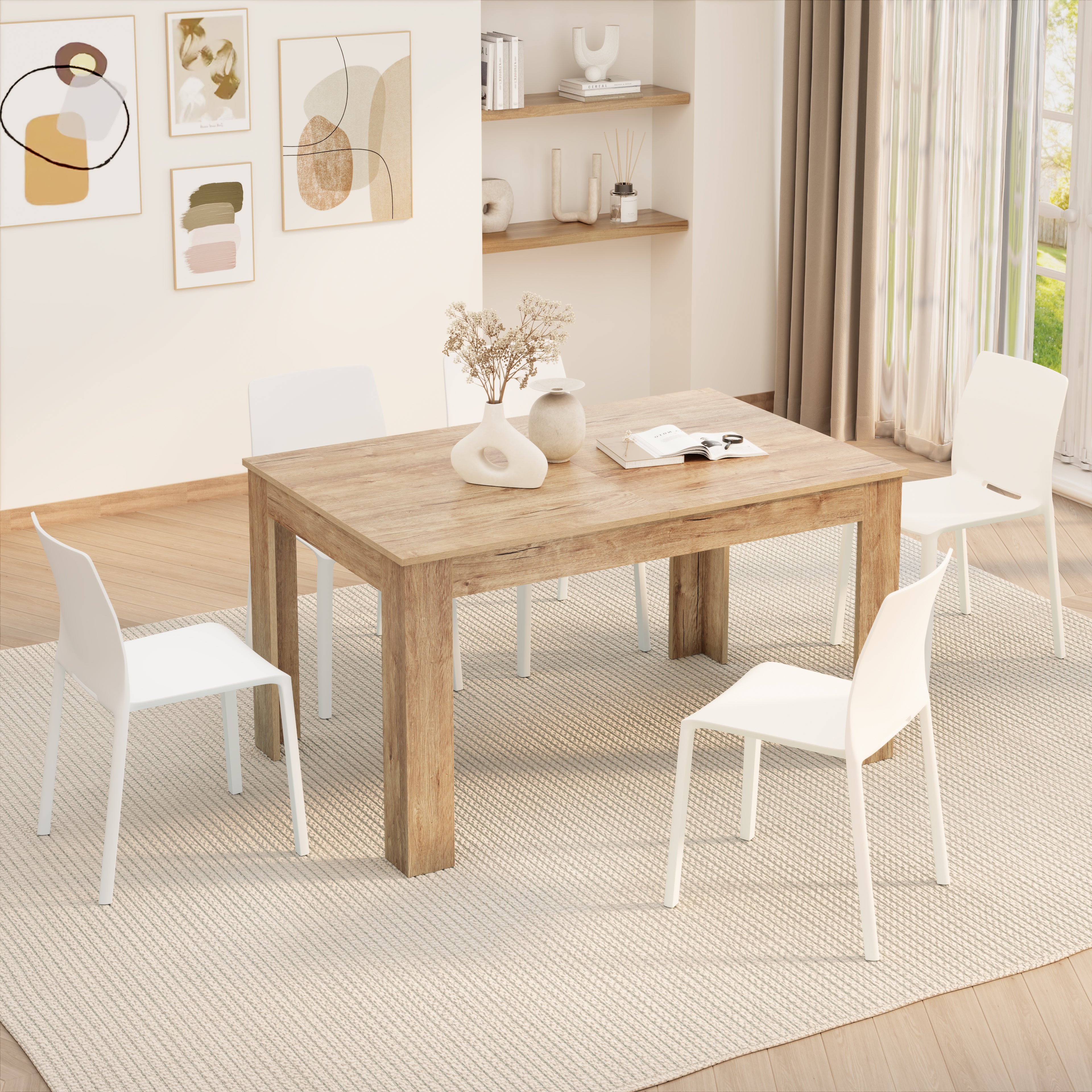 Easy, Extendable dining table, 55.1(86.6)x35.4 in, Oak