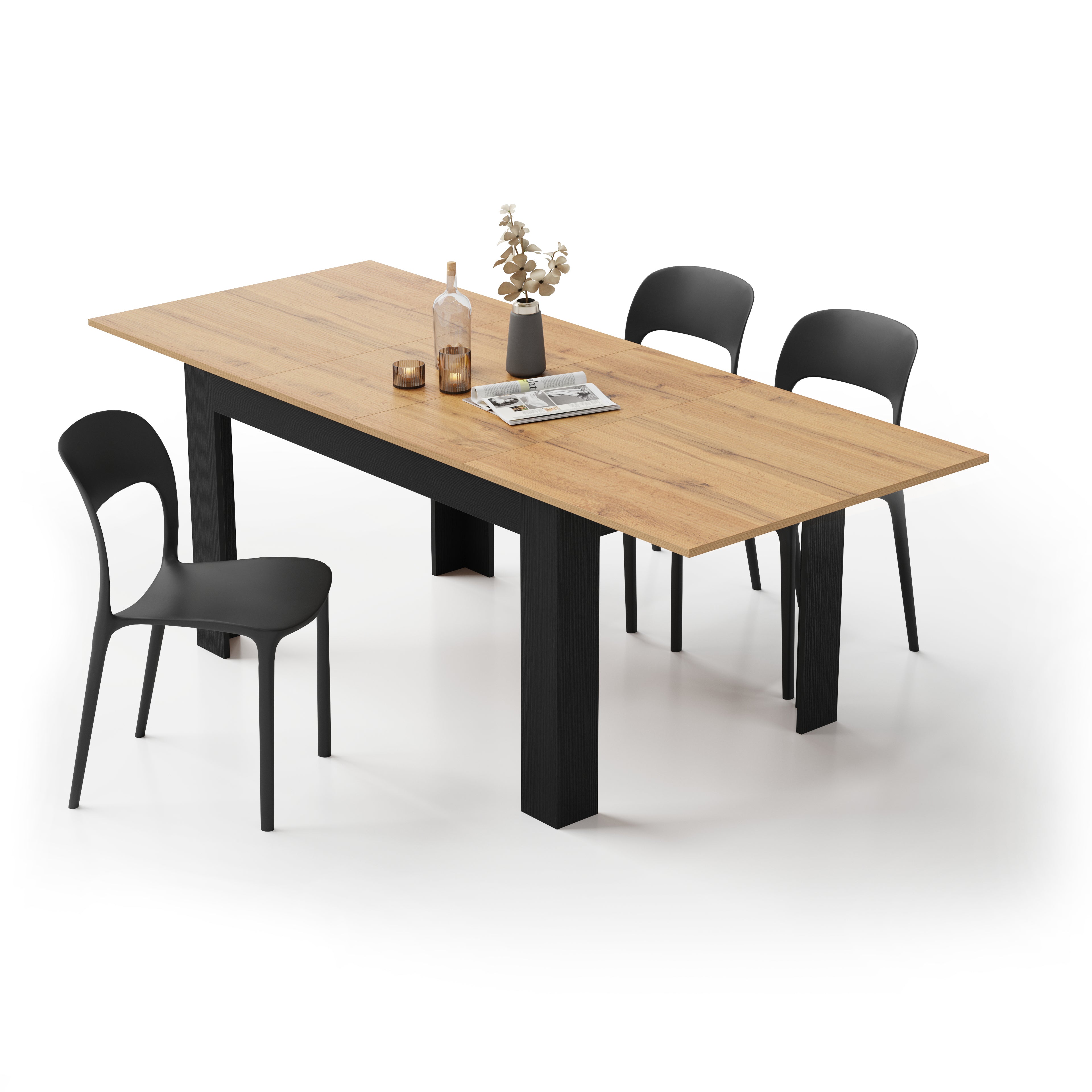 Table extensible cuisine, Easy, 140(220)x90 cm, Bois Rustique et Frêne Noir - Detail image 3