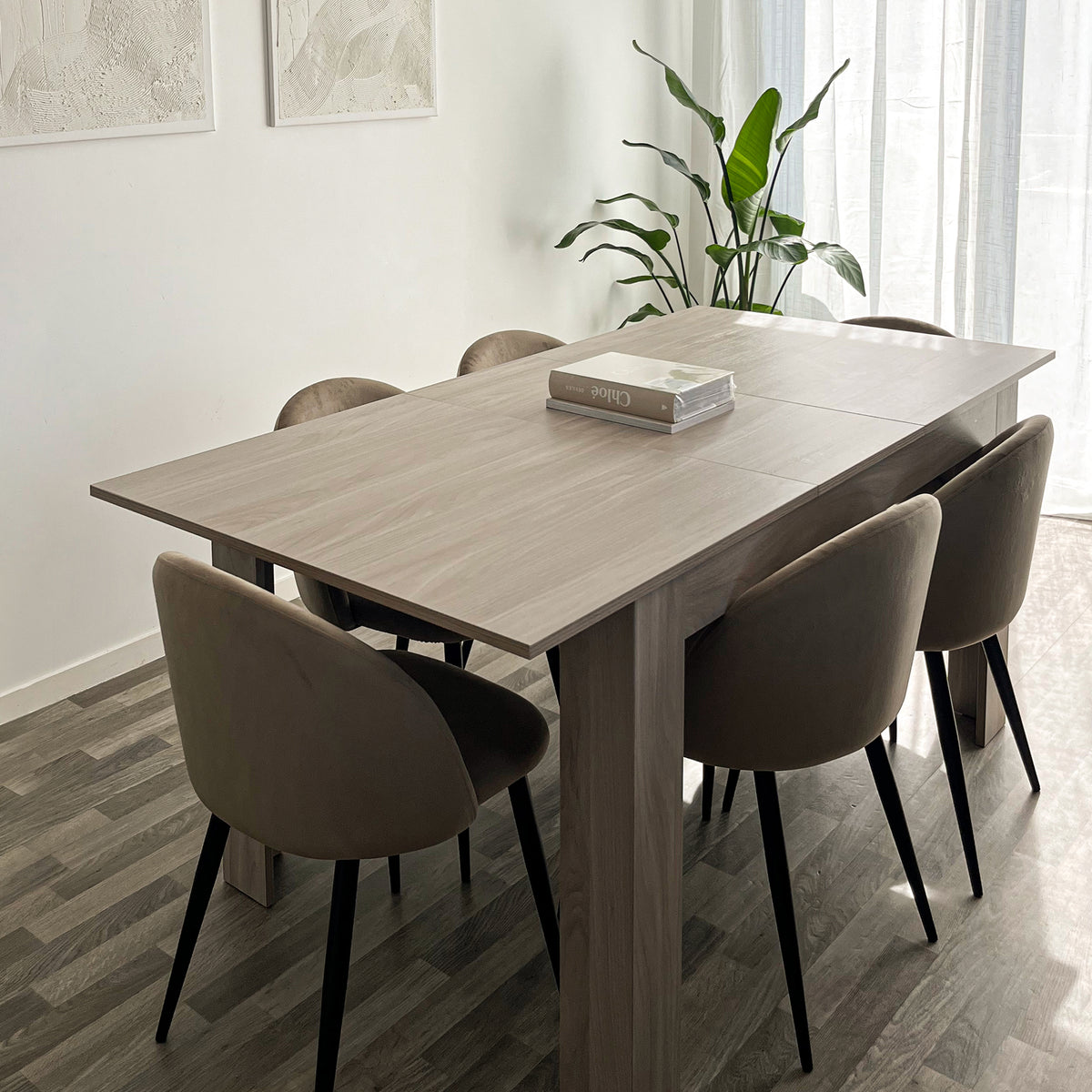 Easy, Extendable dining table, 140(220)x90 cm, Pearled Elm