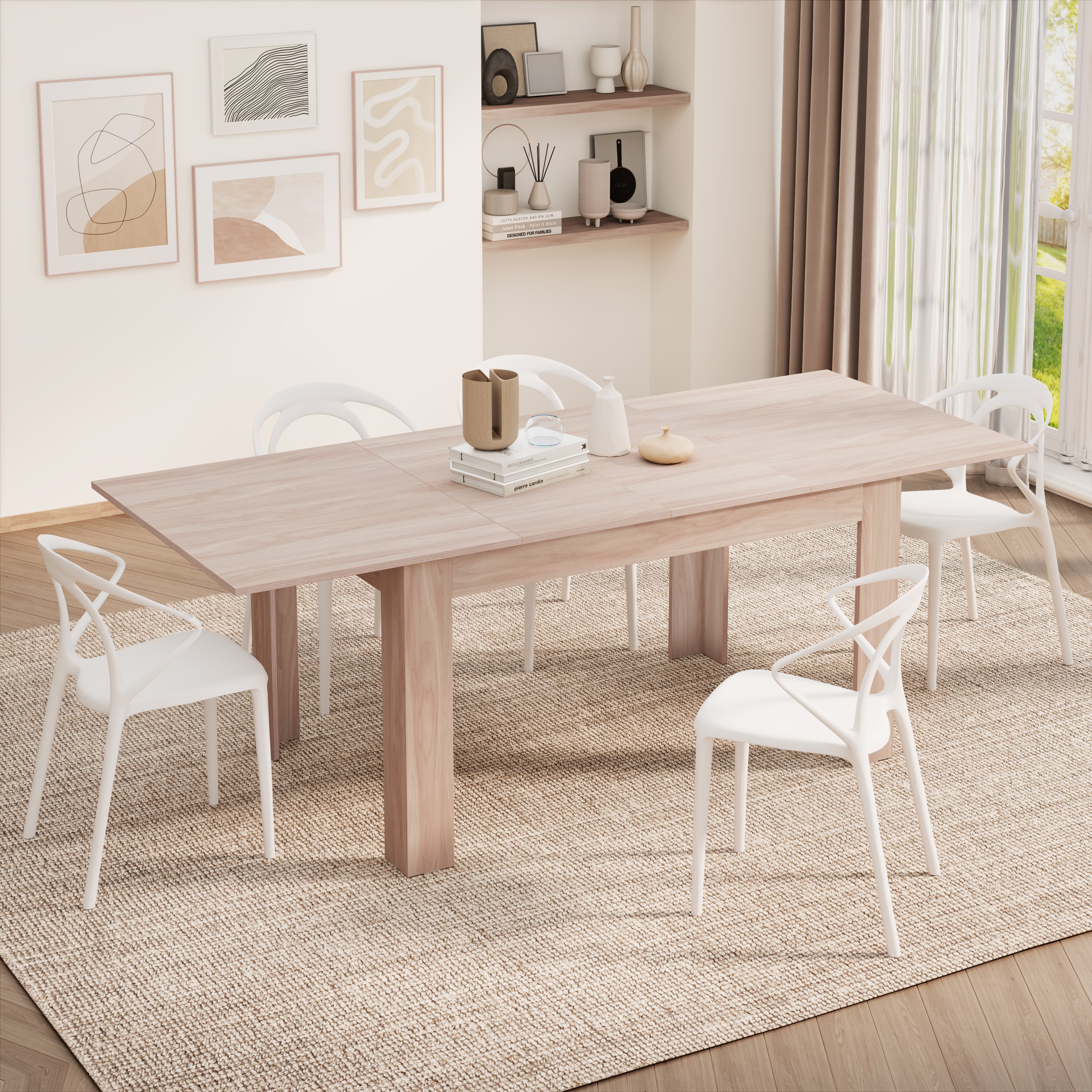 Easy, Extendable dining table, 55.1(86.6)x35.4 in, Pearled Elm
