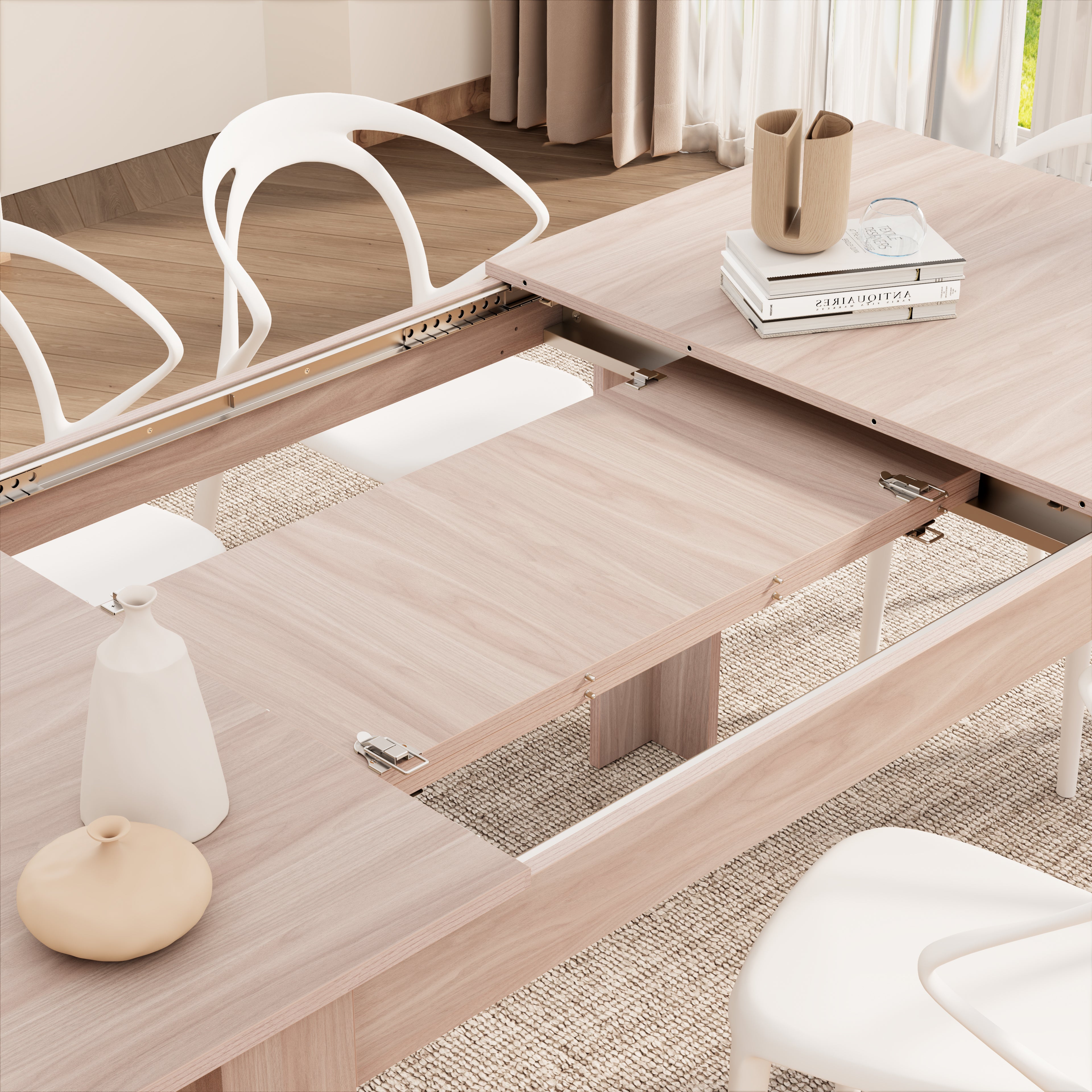 Easy, Extendable dining table, 55.1(86.6)x35.4 in, Pearled Elm