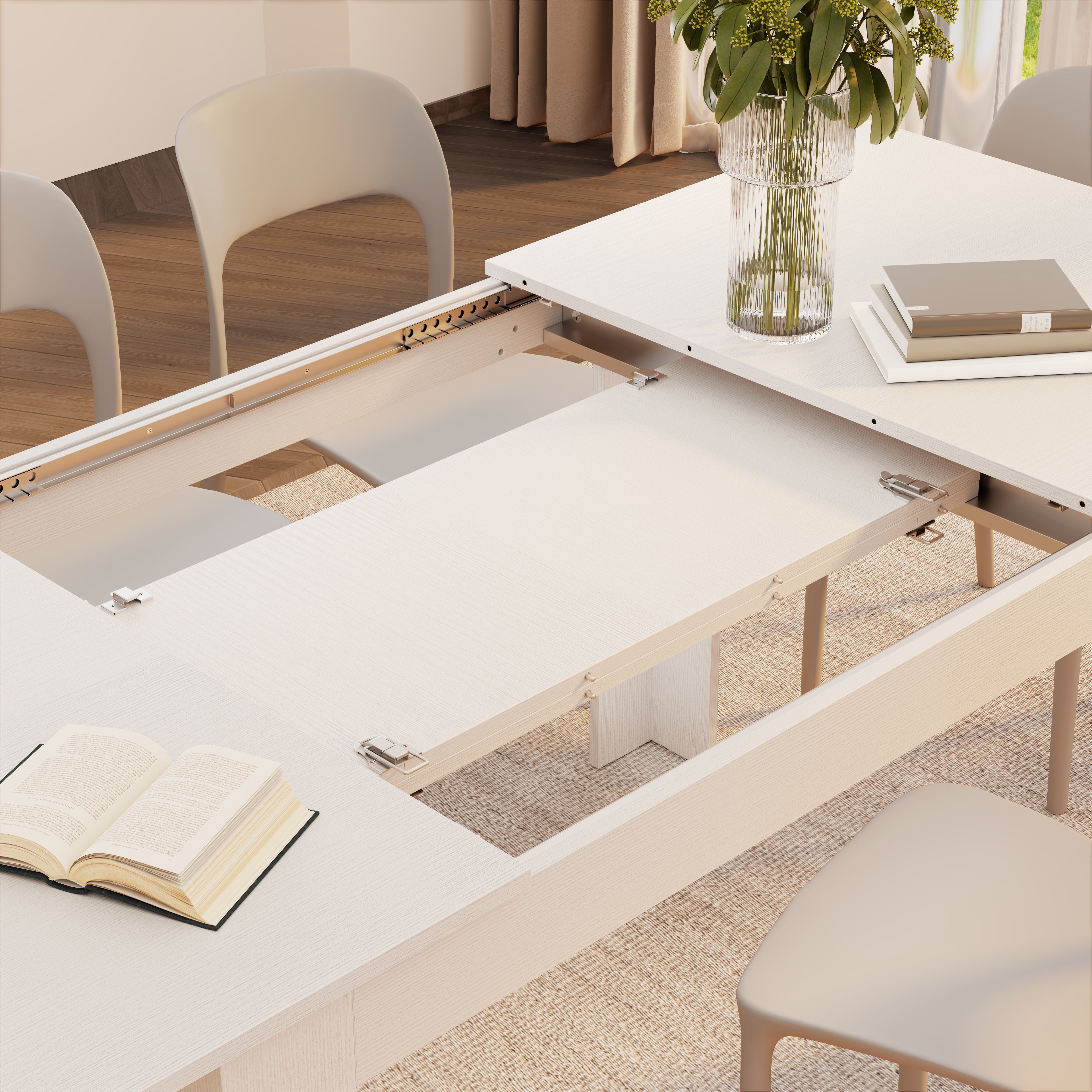 Easy, Extendable dining table, 55.1(86.6)x35.4 in, Ashwood White - Detail image 1