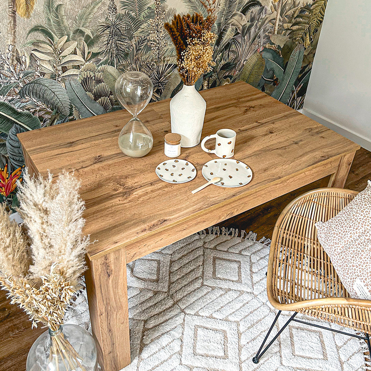 Easy, Extendable Dining Table, 55.1(86.6)x35.4 in, Rustic Oak - Set image 2