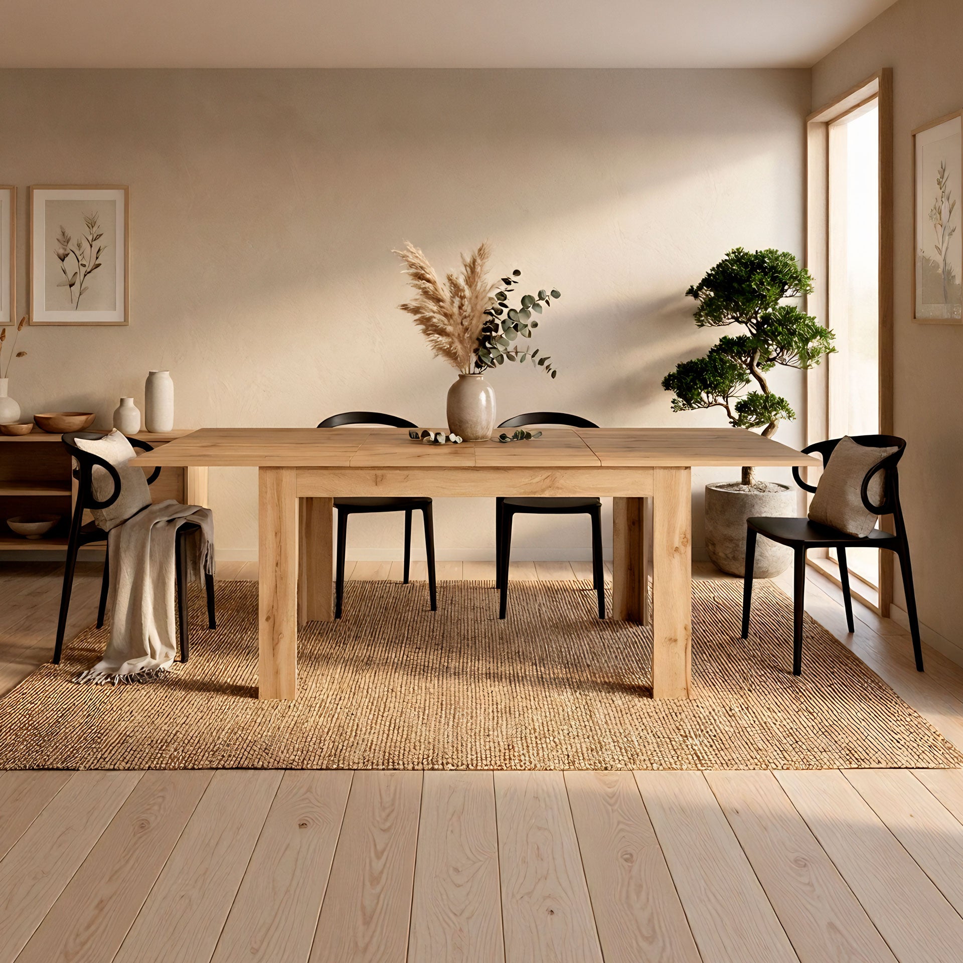 Easy, Extendable Dining Table, 55.1(86.6)x35.4 in, Rustic Oak - Set image 3