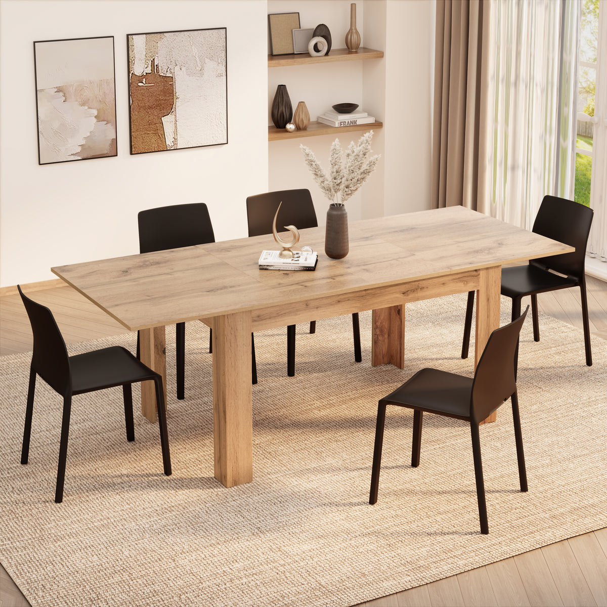 Uitschuifbare Eettafel Keuken, Easy, 140(220)x90 cm, Rustiek Eiken